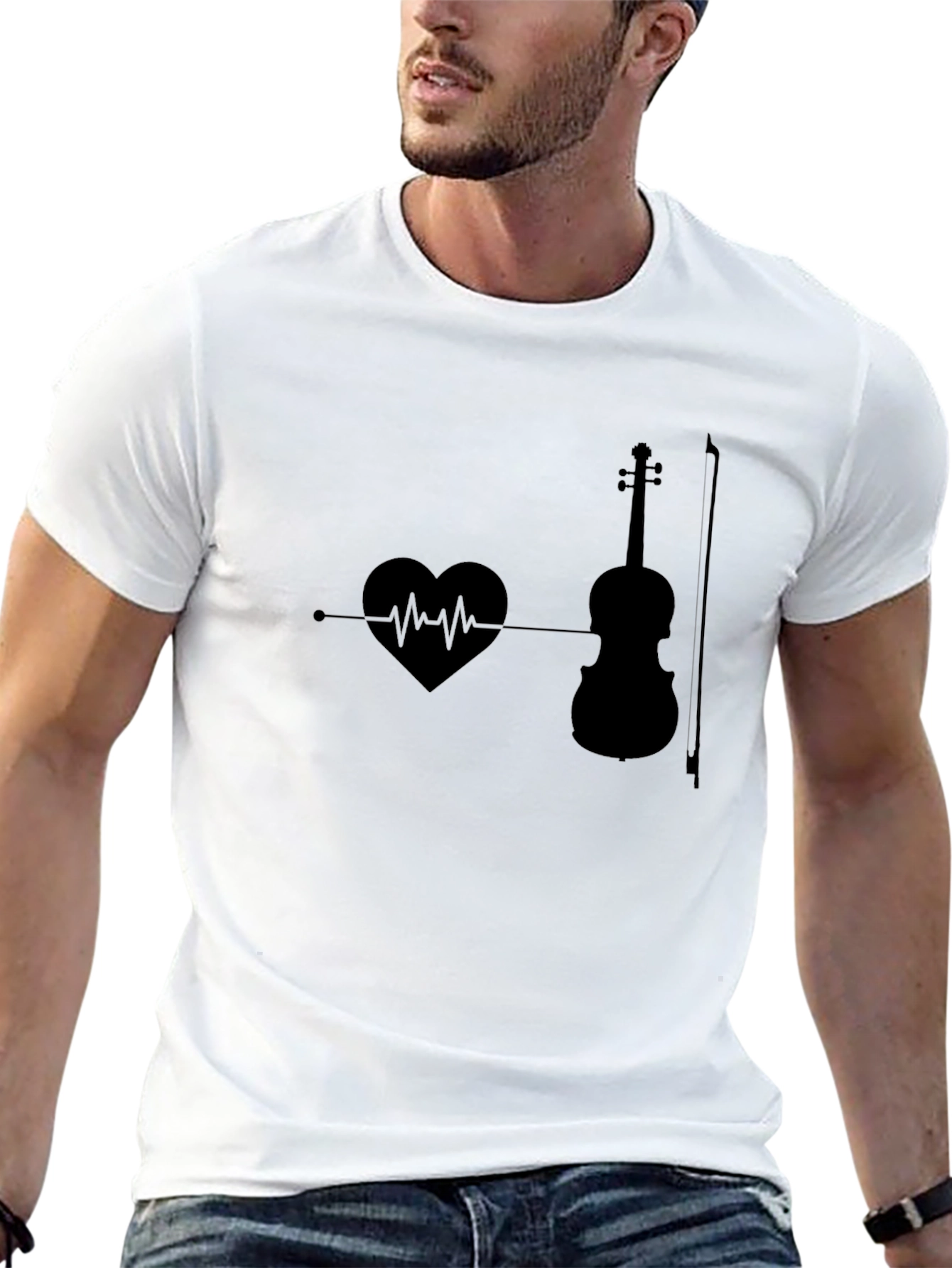 Black Heartbeat Violin T-Shirt - Music Lover Tee view 13