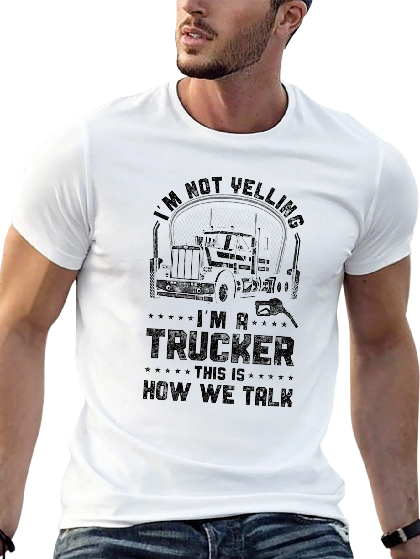 Black Trucker T-Shirt - I'm Not Yelling view 13