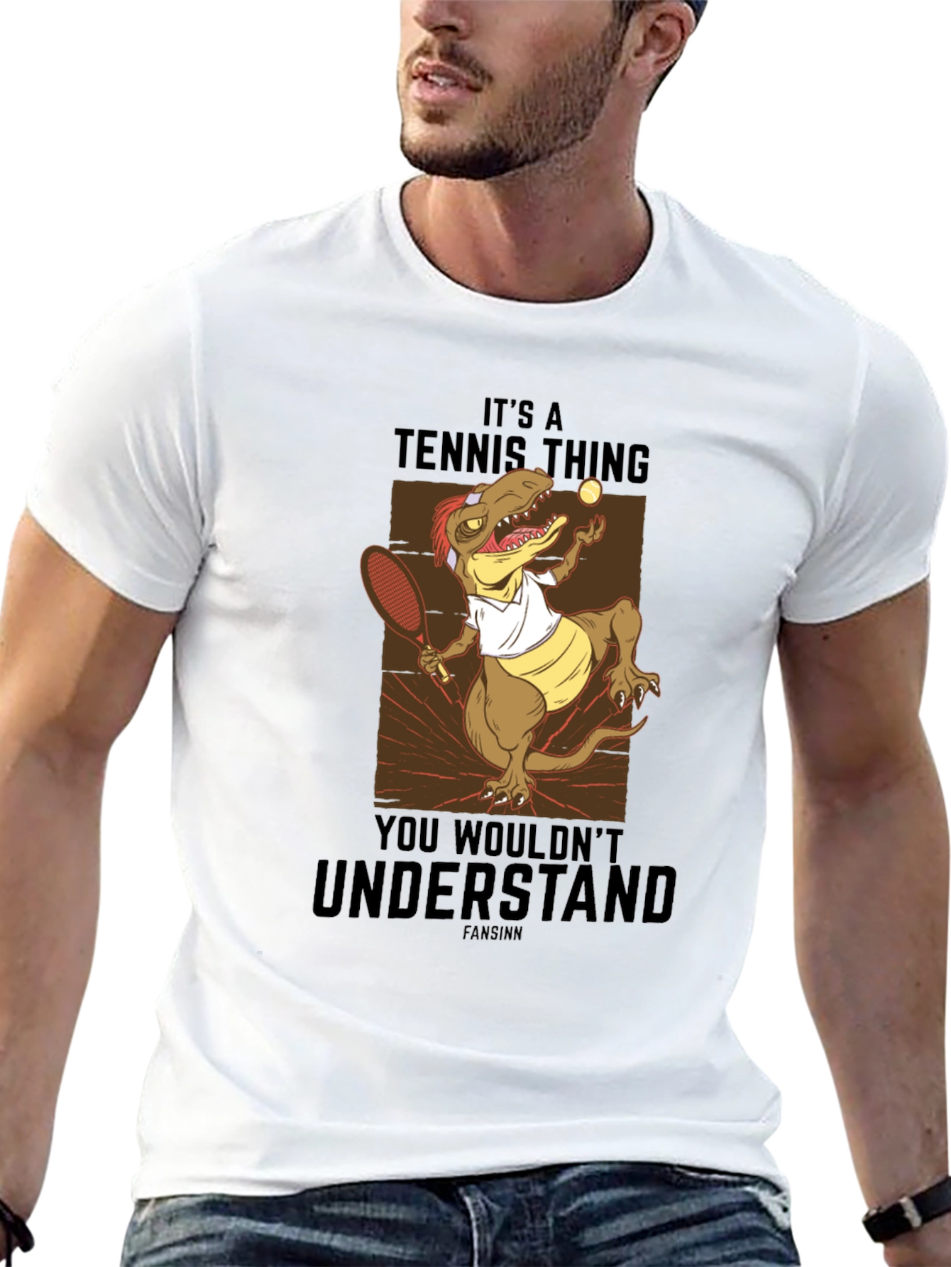 Black Tennis Dinosaur Graphic T-Shirt - "It's a Tennis Thing" view 13