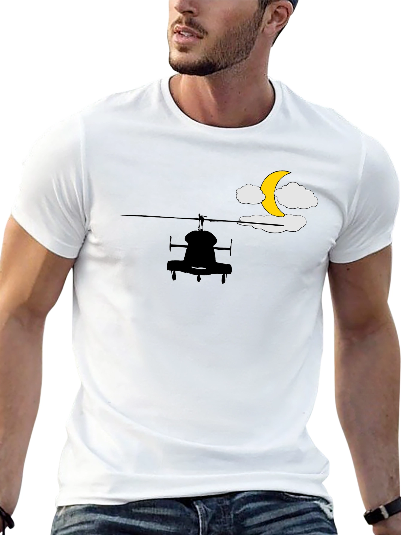 Black Helicopter Moon T-Shirt - Night Flight Design view 13