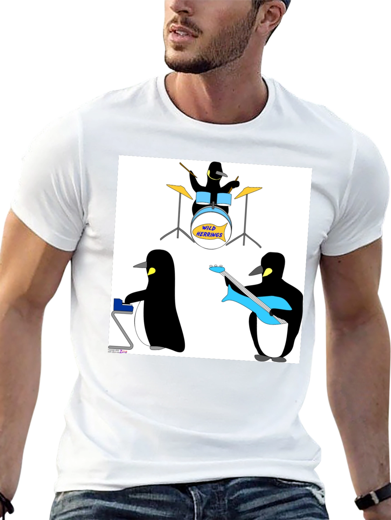 Black Penguin Band Graphic Tee - Black Cotton T-Shirt view 13