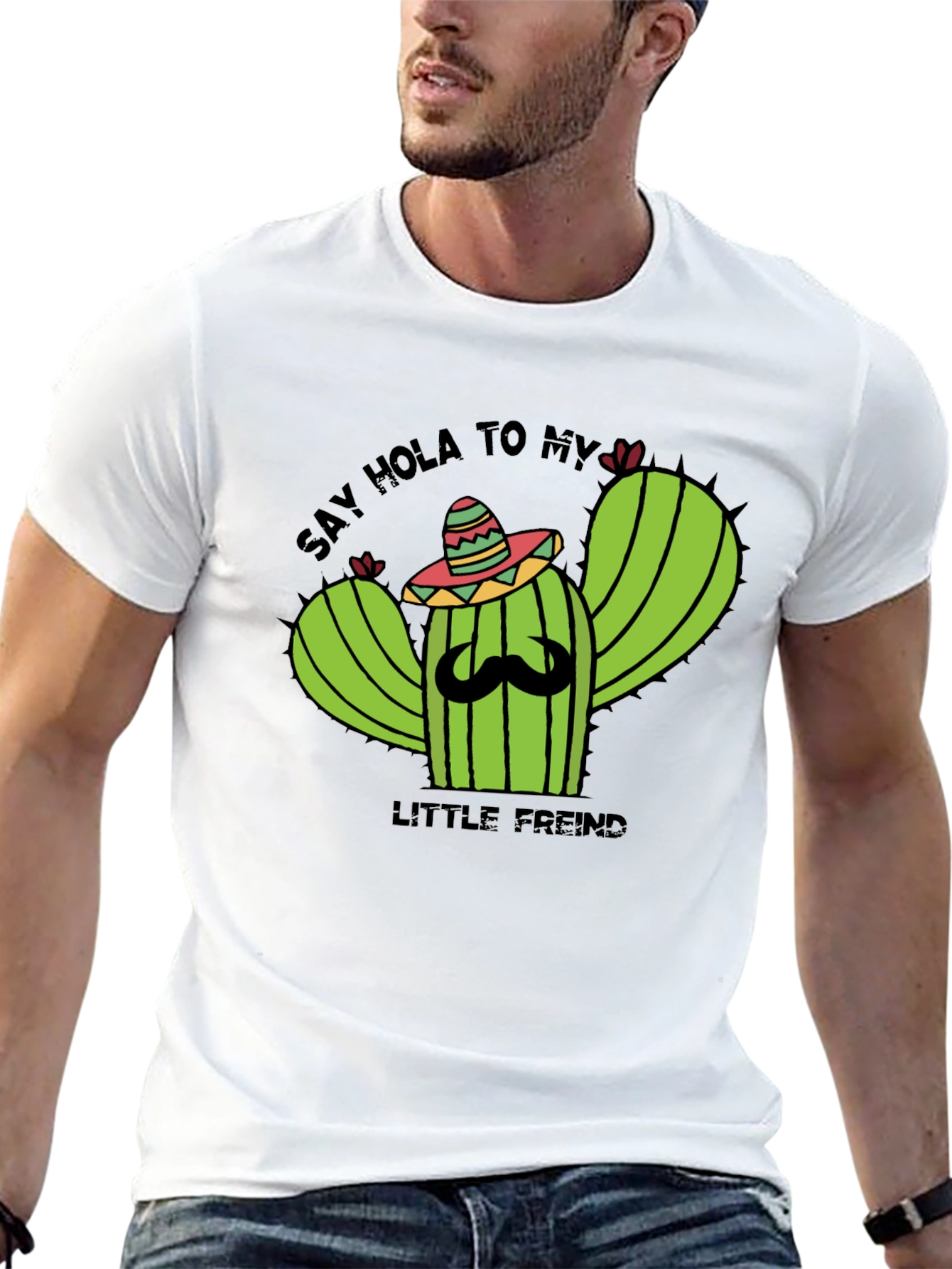 Black Hola Cactus T-Shirt - Funny Graphic Tee view 13