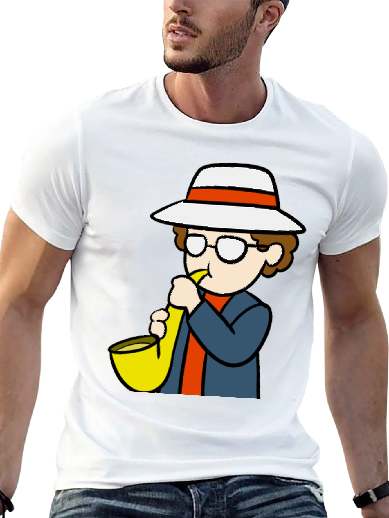Black Cartoon Sax Player T-Shirt - Cool Graphic Tee view 13