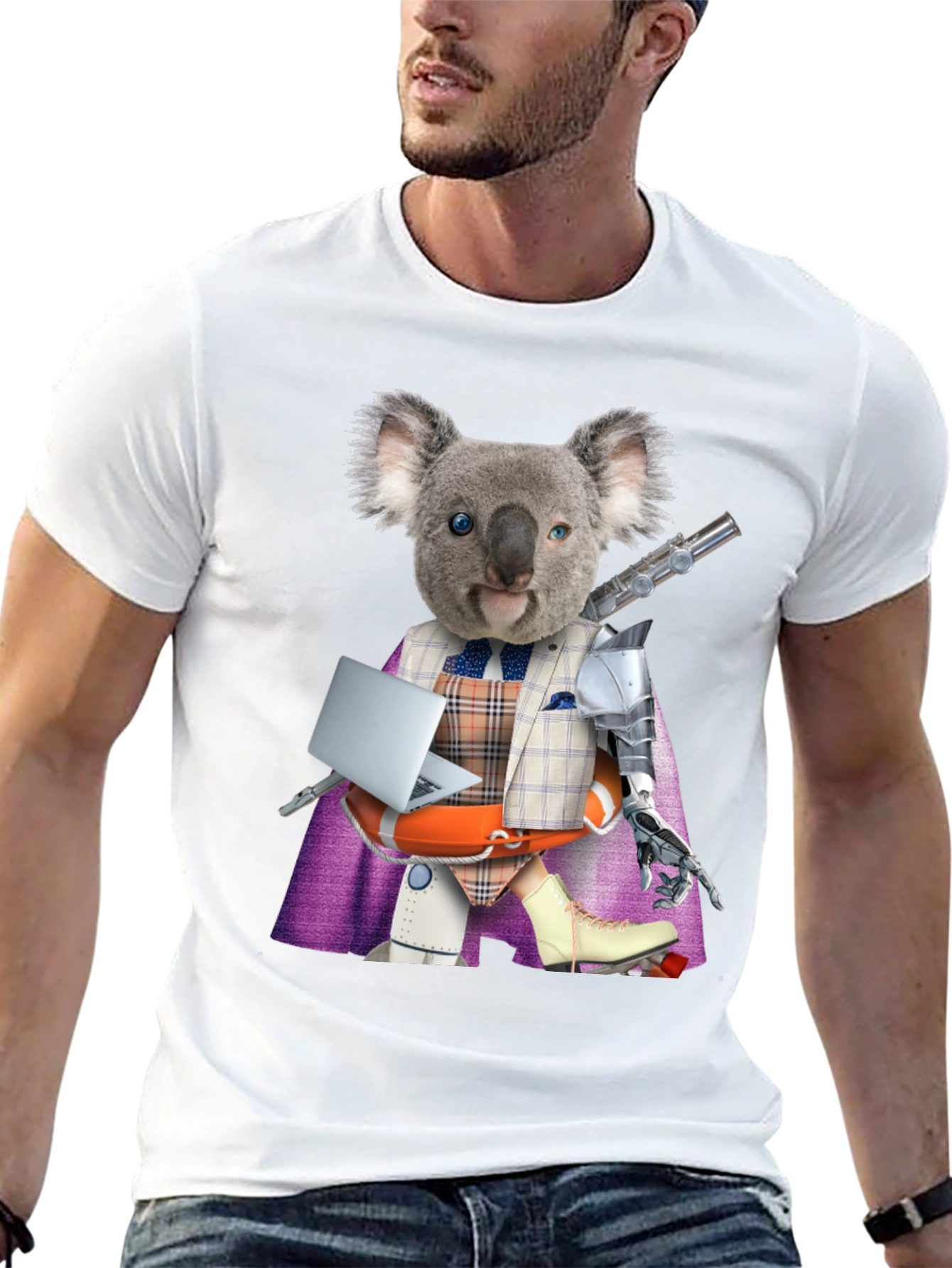 Black Koala Robot T-Shirt - Unique Graphic Tee view 13