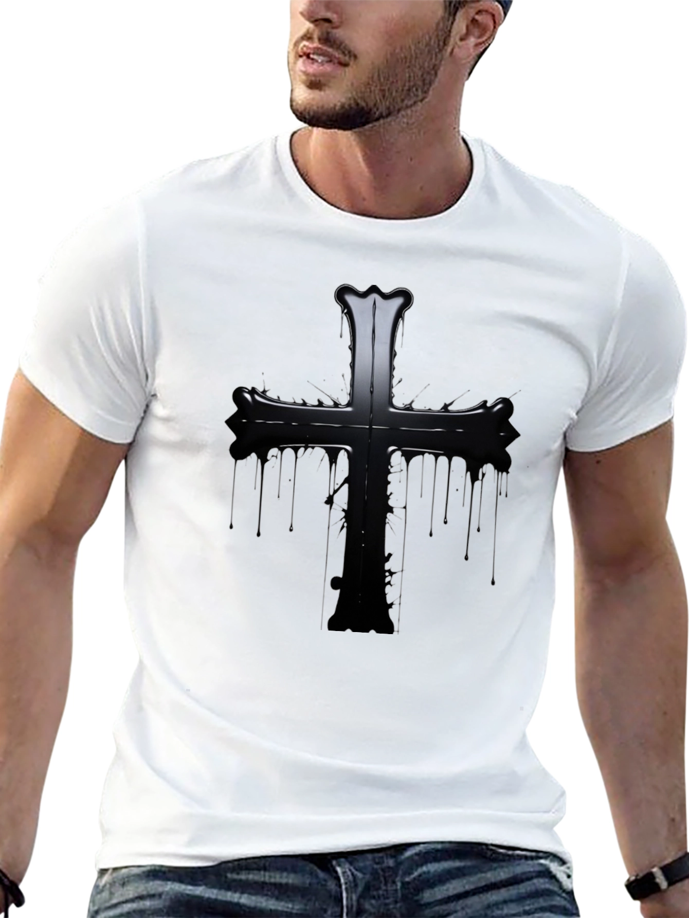 Black Gothic Cross Graphic Black T-Shirt view 13