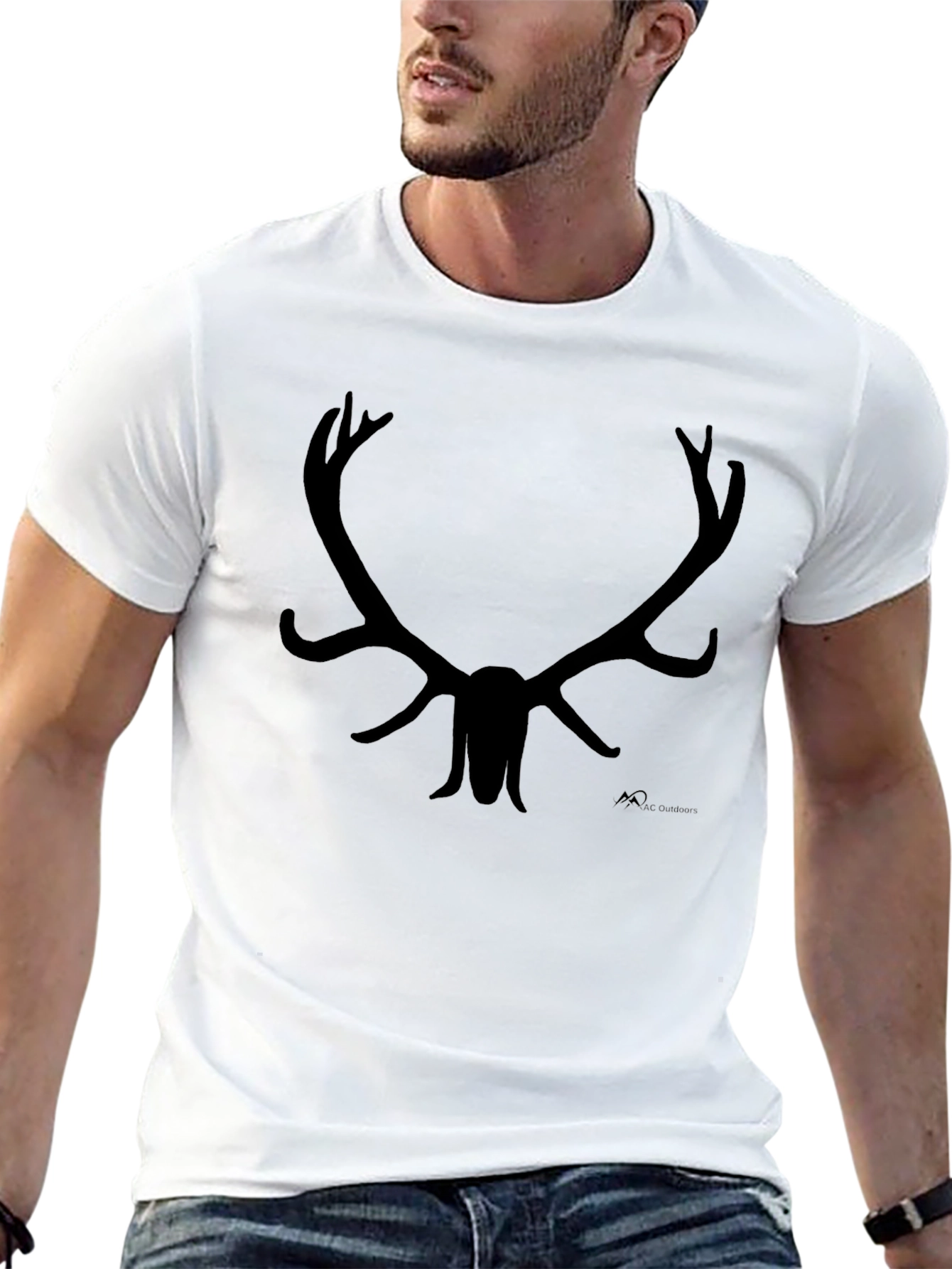 Black Antler Silhouette Black T-Shirt view 13
