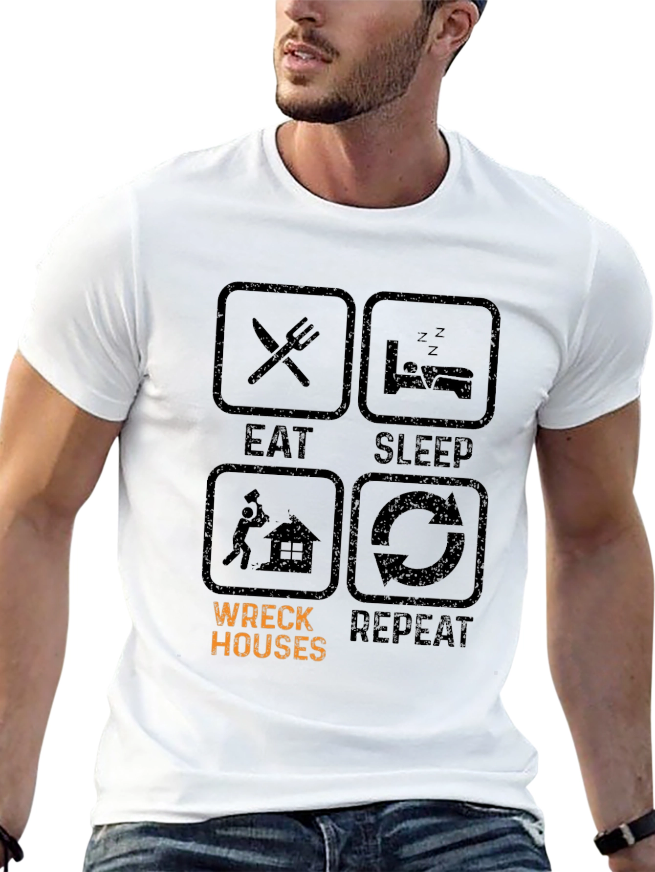 Black Eat Sleep Wreck Houses Repeat T-Shirt view 13