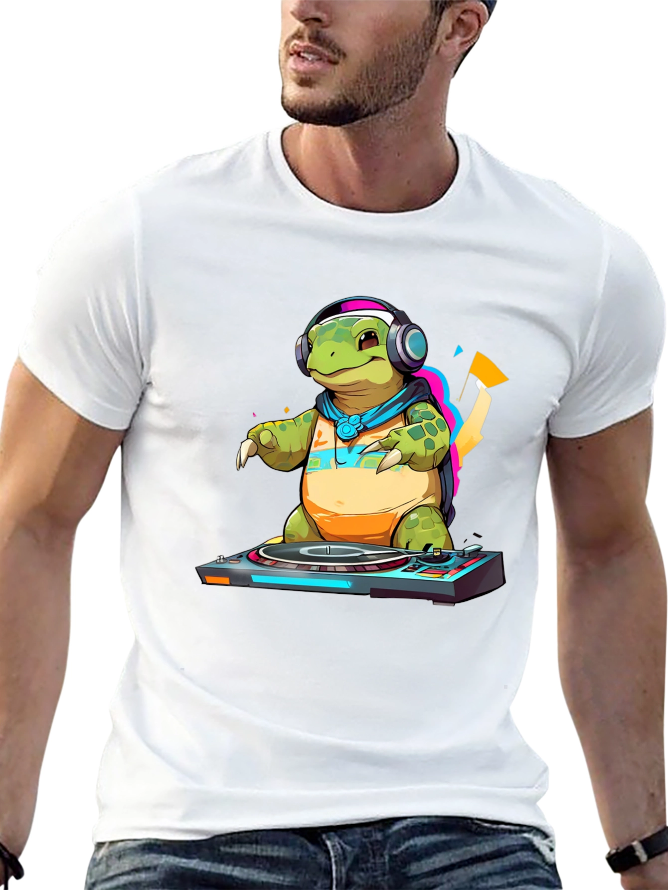 Black DJ Turtle Graphic Tee - Cool Animal T-Shirt view 13