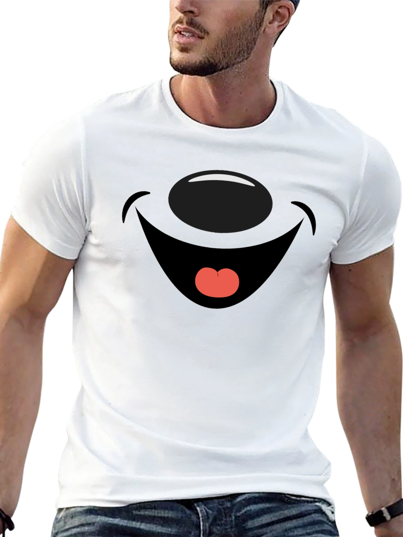 Black Cartoon Face Graphic Print Black T-Shirt view 13
