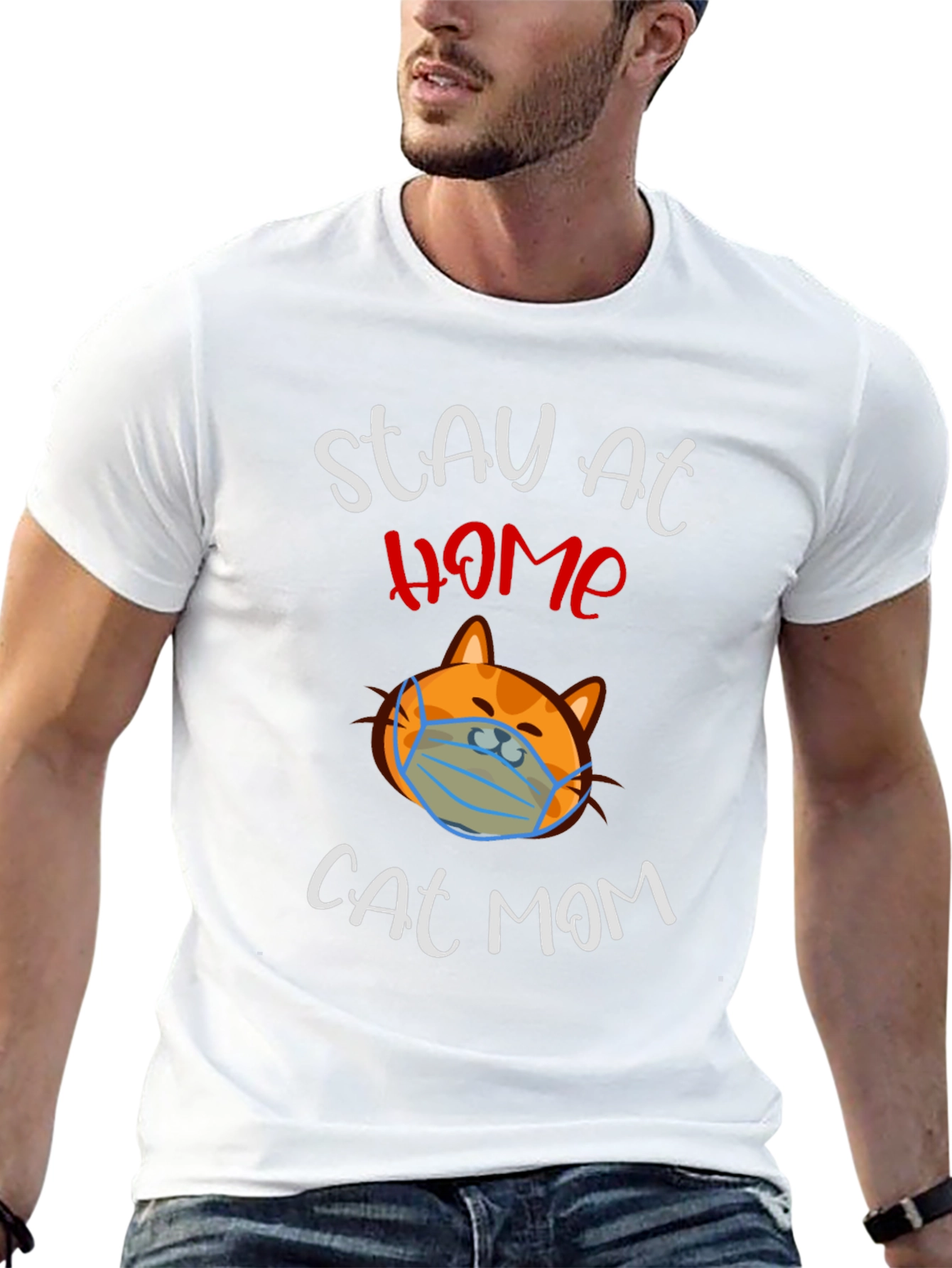 Black Stay at Home Cat Mom T-Shirt view 13