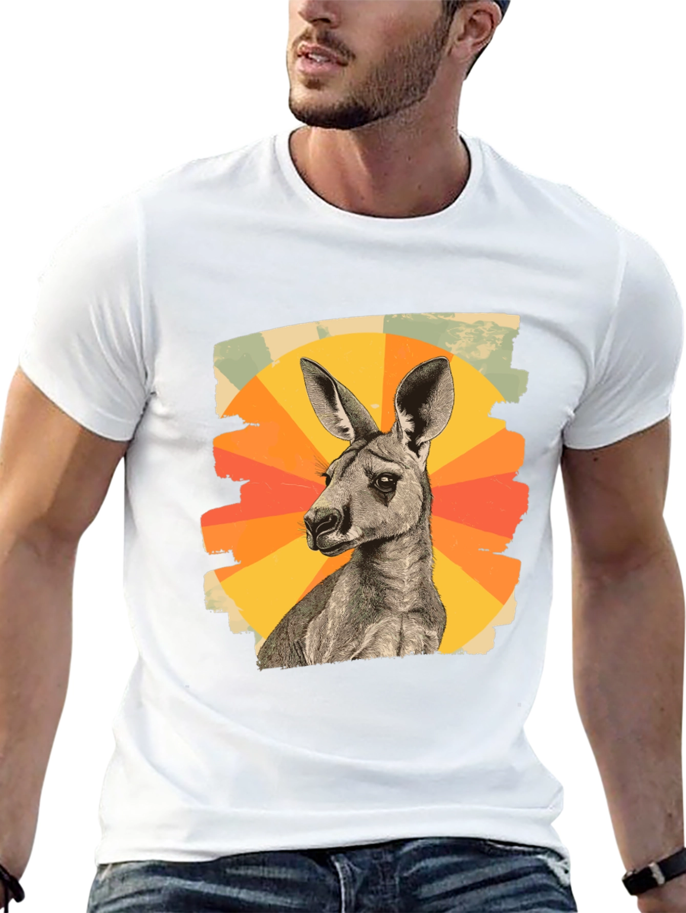 Black Retro Kangaroo Graphic Tee - Black Cotton Blend view 13
