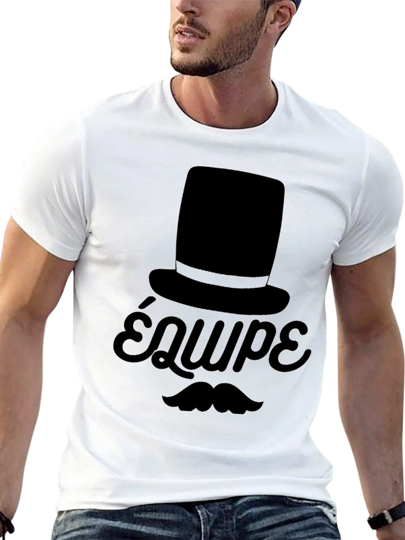 Black Top Hat & Moustache T-Shirt - Équipe view 13