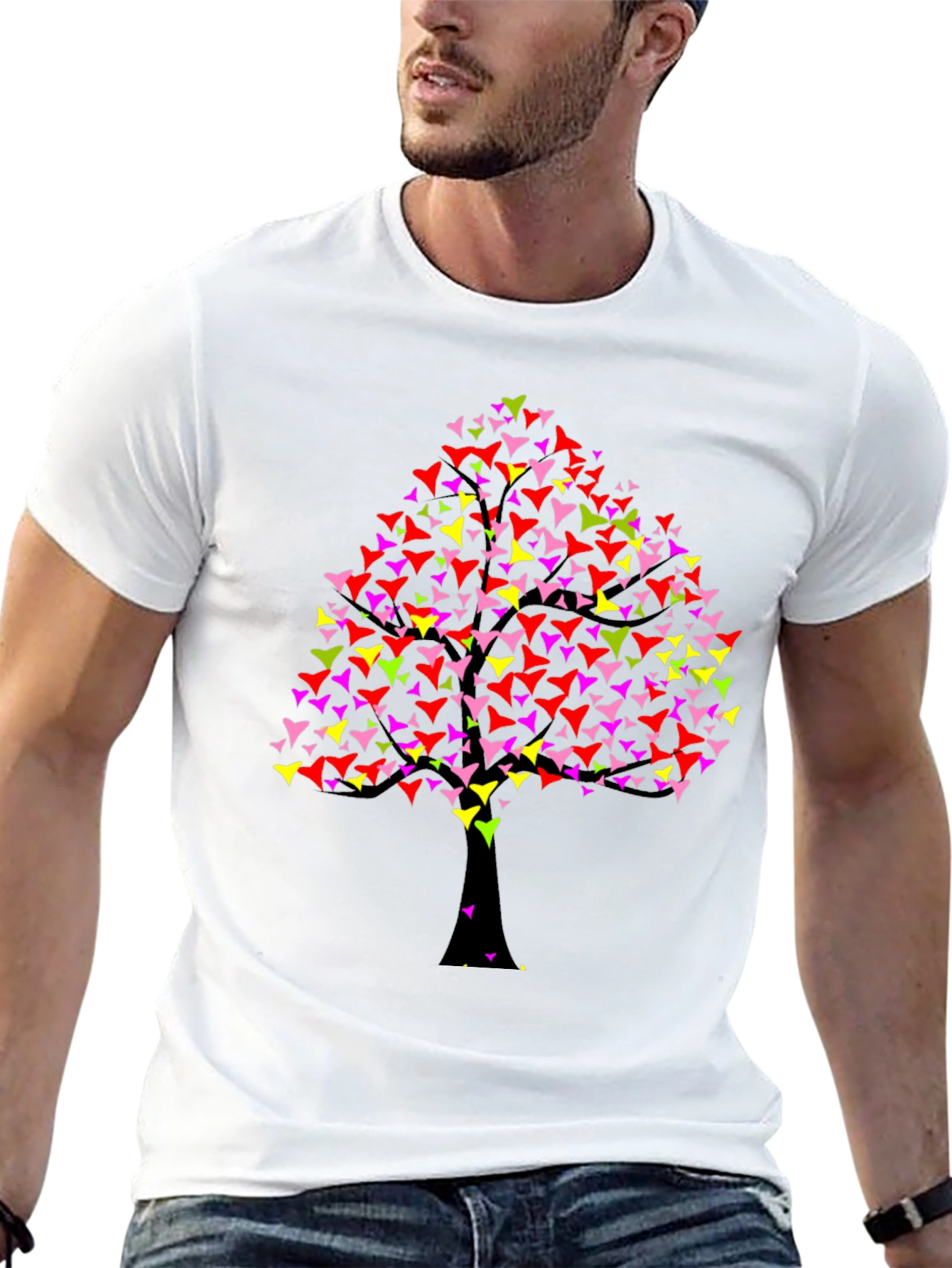 Black Colorful Tree Graphic Black T-Shirt view 13