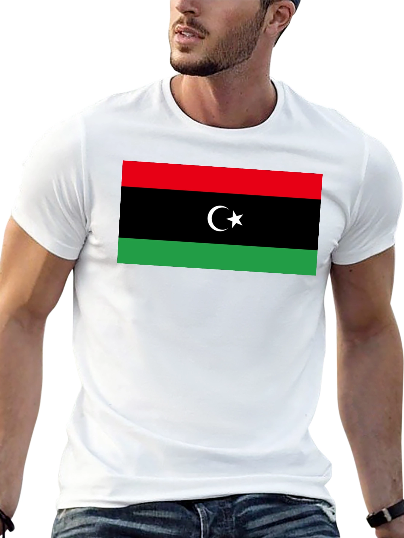 Black Libya Flag T-Shirt - Black Cotton Tee view 13