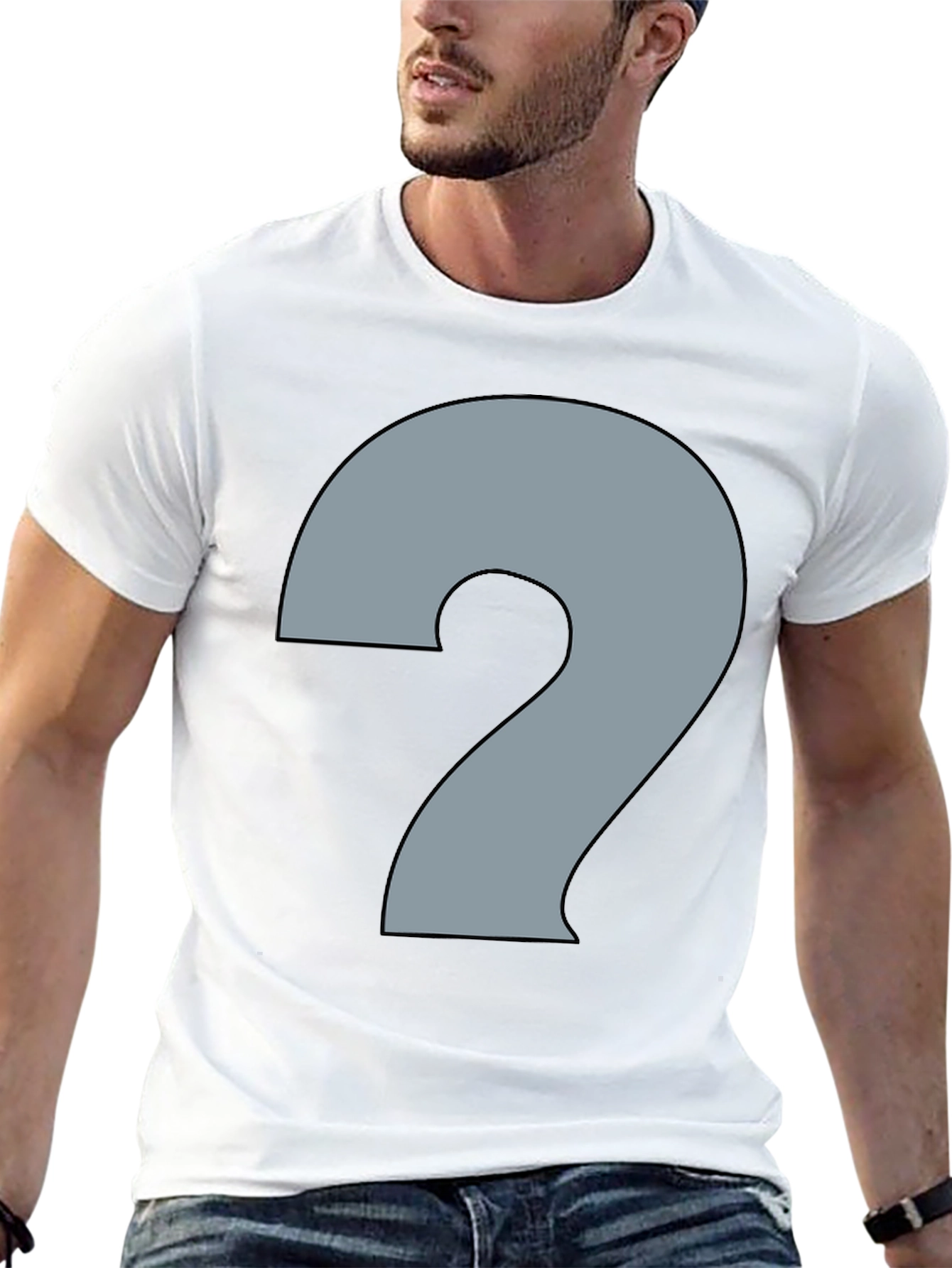 Black Men's Black T-Shirt with Question Mark Graphic view 13
