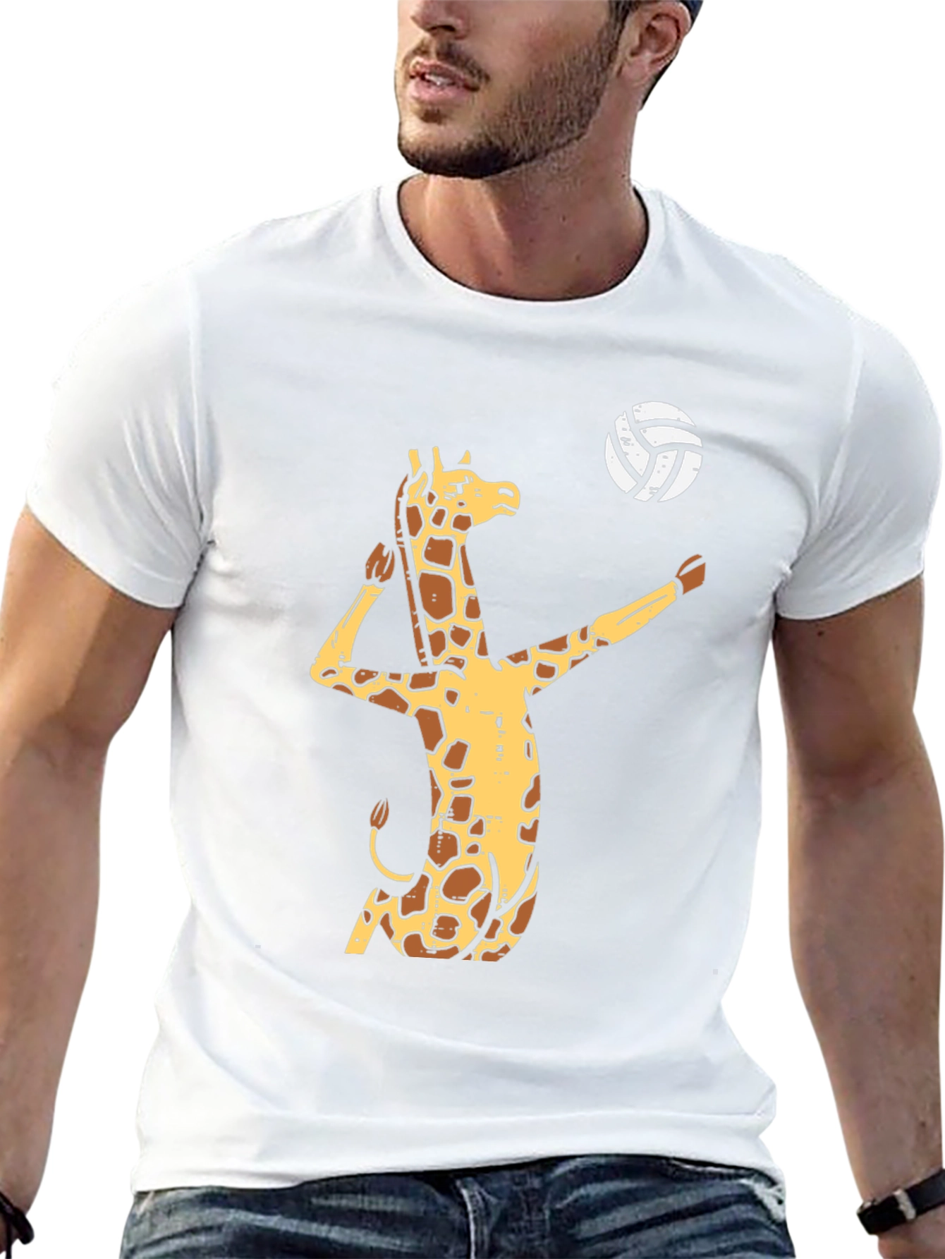 Black Giraffe Volleyball Graphic T-Shirt - Funny Animal Tee view 13