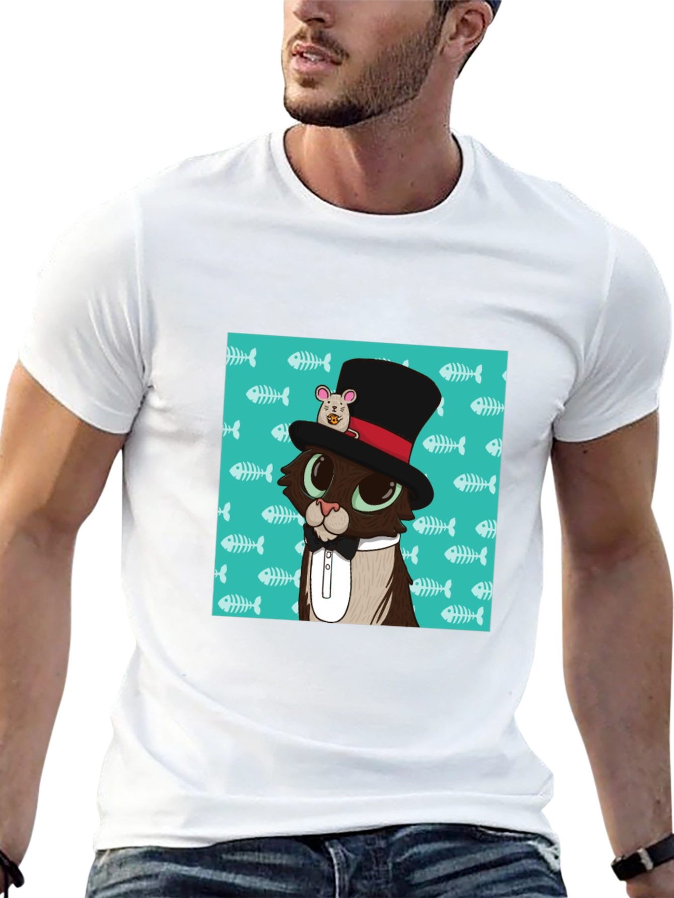 Black Cat in Hat T-Shirt view 13