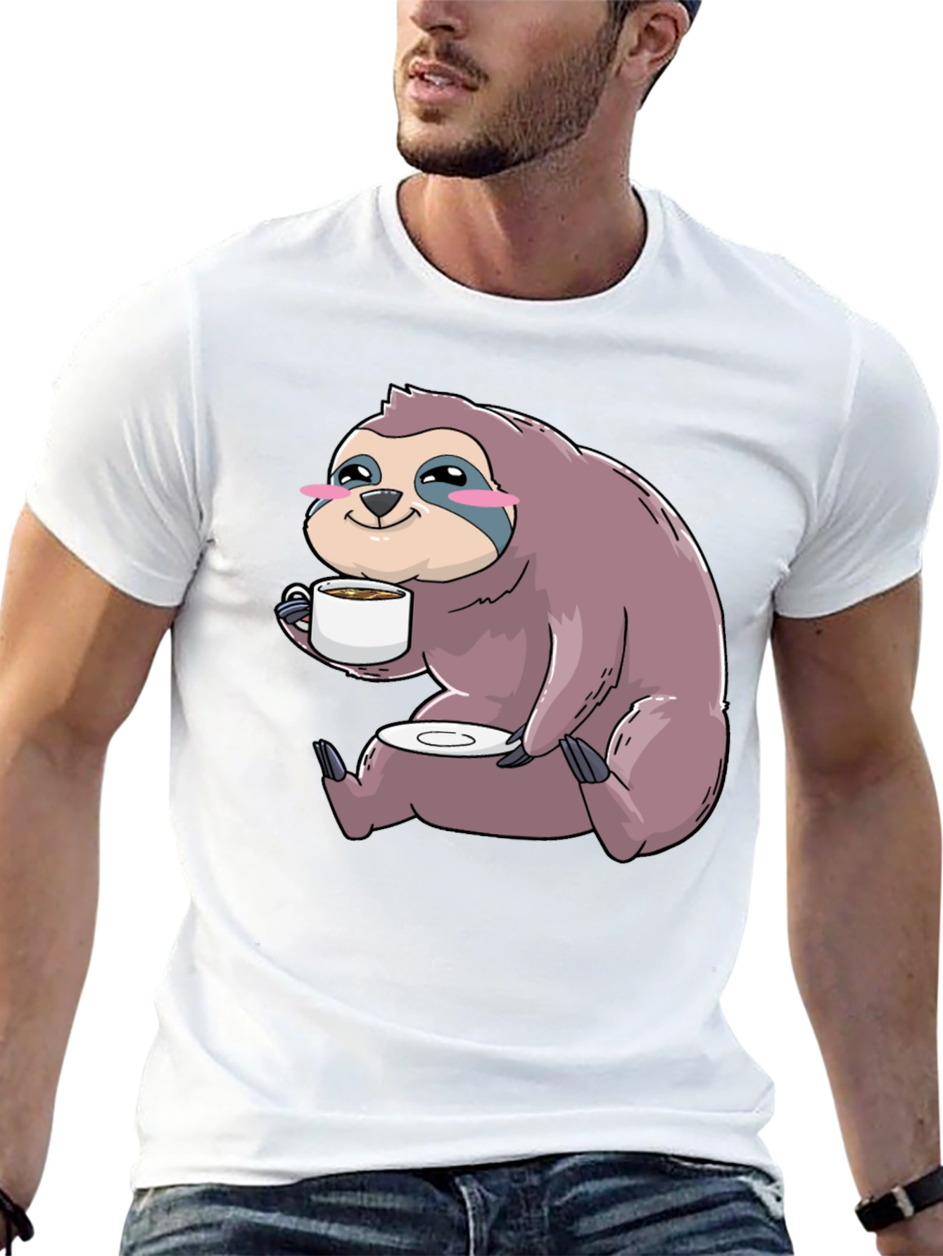 Black Sloth Coffee T-Shirt - Cute Cartoon Sloth Drinking Coffee view 13