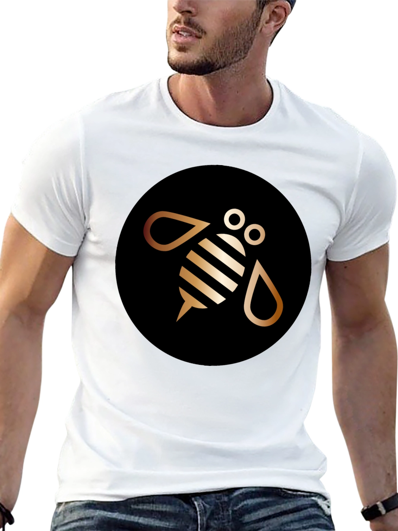 Black Modern Bee Graphic Tee - Black Cotton Blend view 13