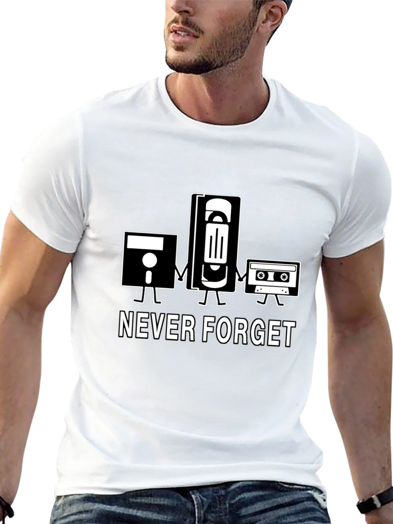 Black Retro Never Forget T-Shirt - Floppy Disk, VHS, Cassette  view 13