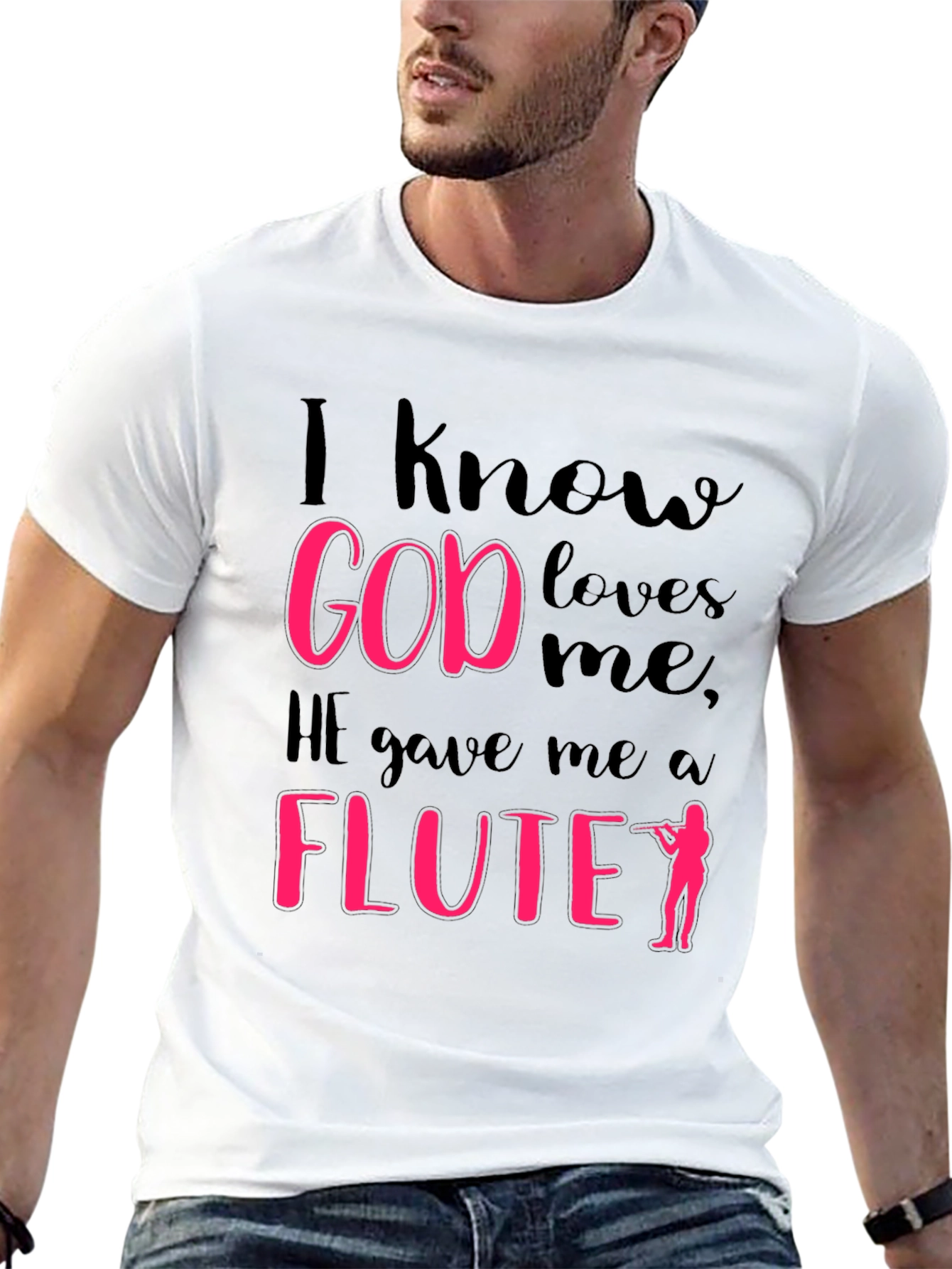 Black I Know God Loves Me Flute Player T-Shirt view 13