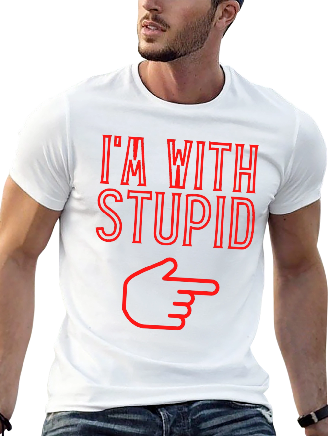 Black I'm With Stupid Funny Graphic Tee - Pointing Finger T-Shirt view 13