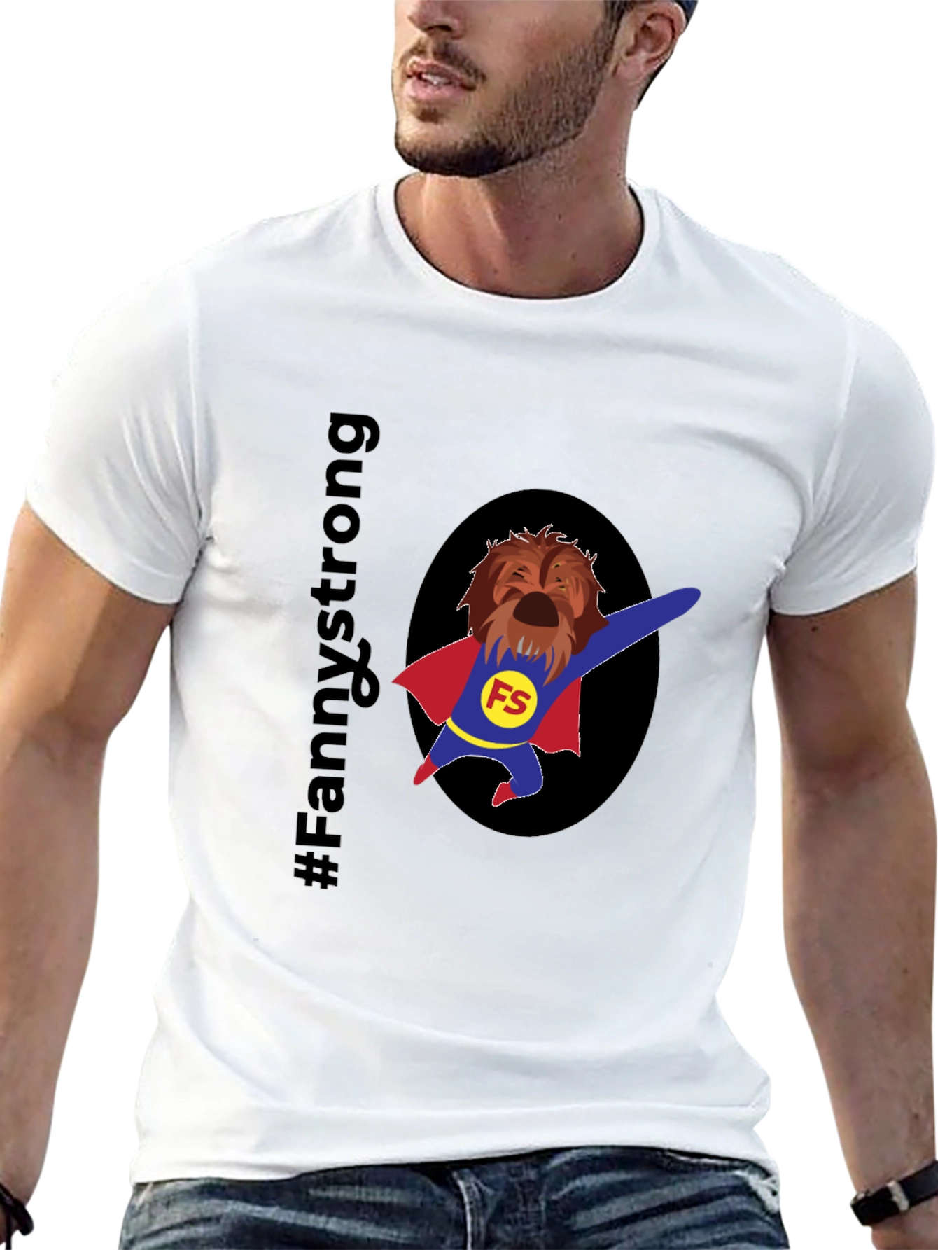 Black Fannystrong Dog Superhero T-Shirt - Black Cotton Tee view 13