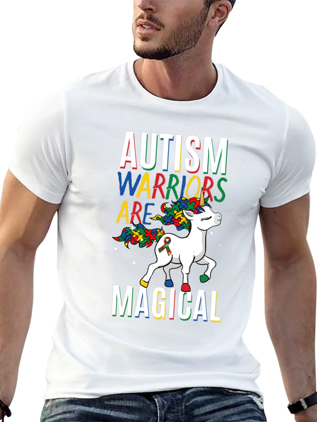 Black Autism Warriors Magical Unicorn T-Shirt view 13