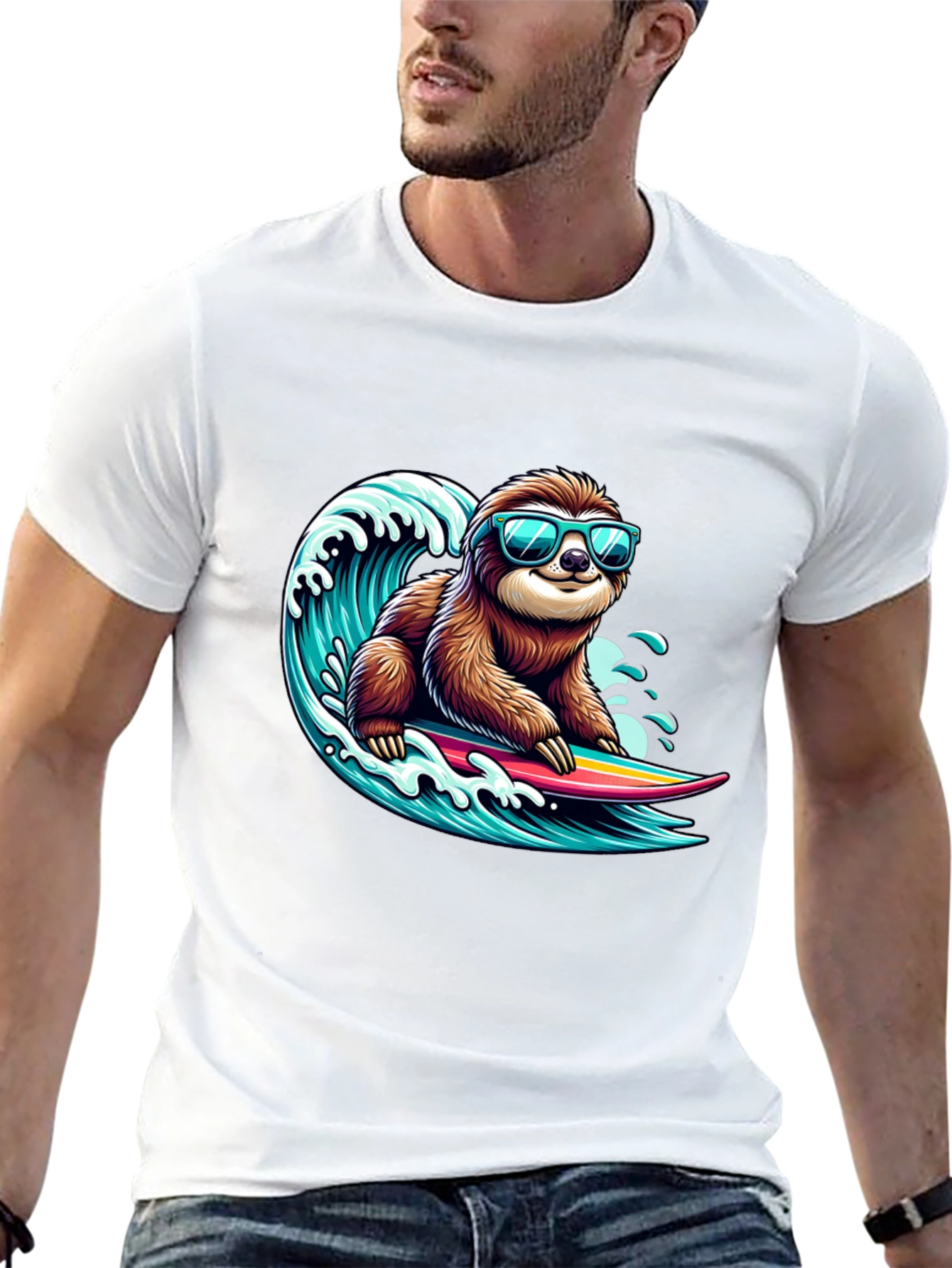 Black Surfing Sloth Graphic Tee - Cool Black T-Shirt view 13