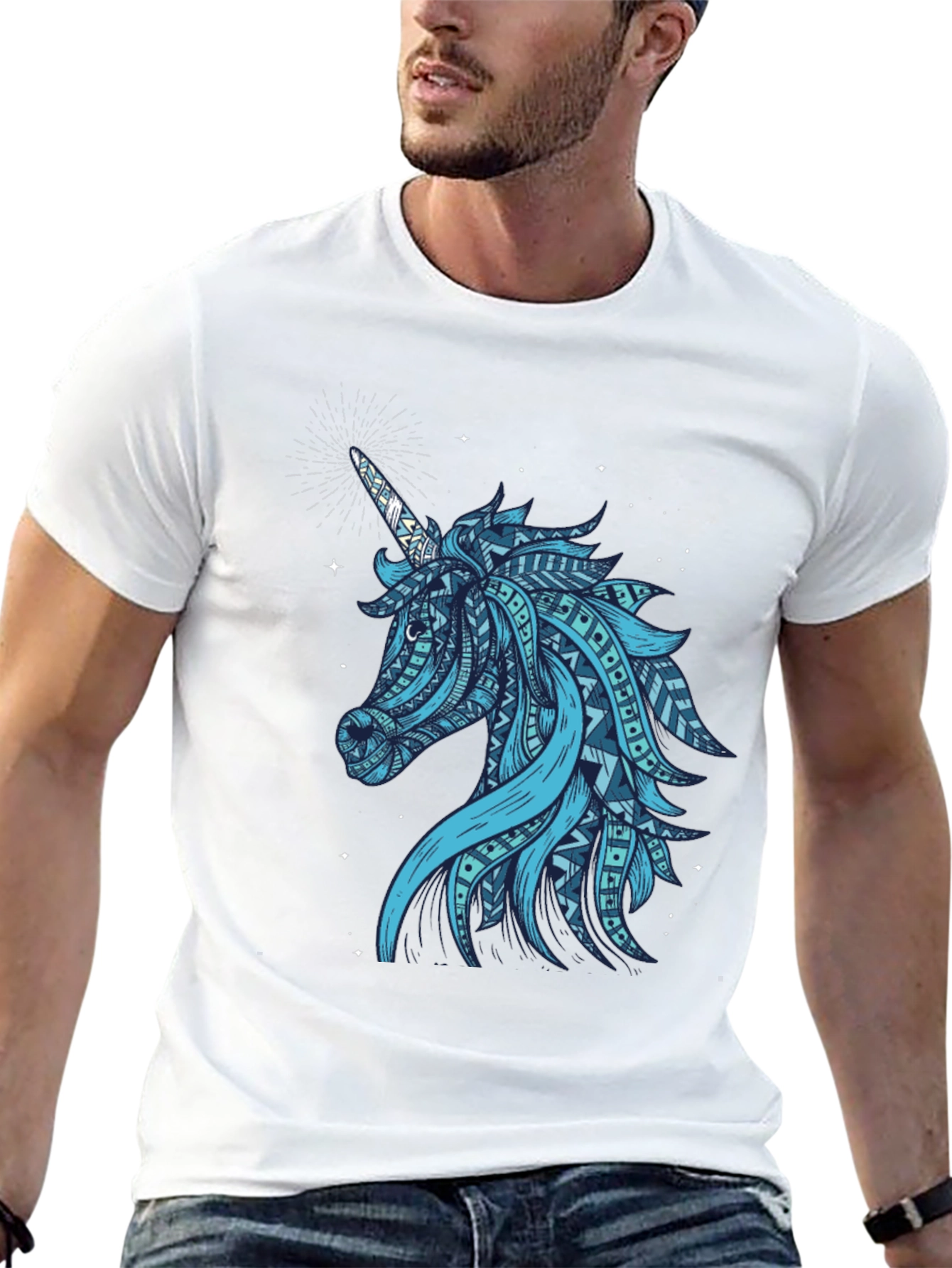 Black Tribal Unicorn Graphic Tee - Men's Black T-Shirt view 13