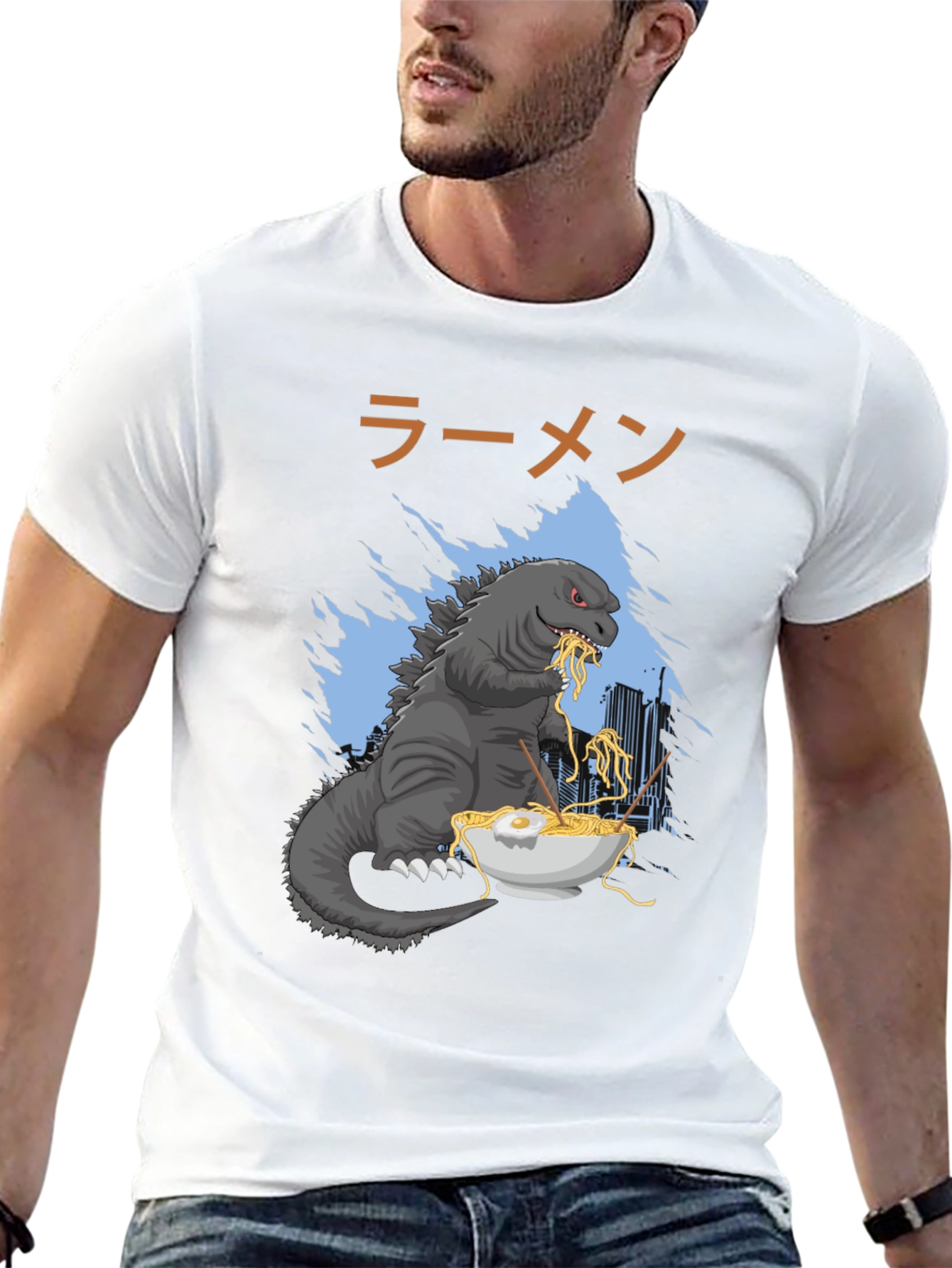 Godzilla Ramen T-Shirt: Monster Eating Noodles - 13