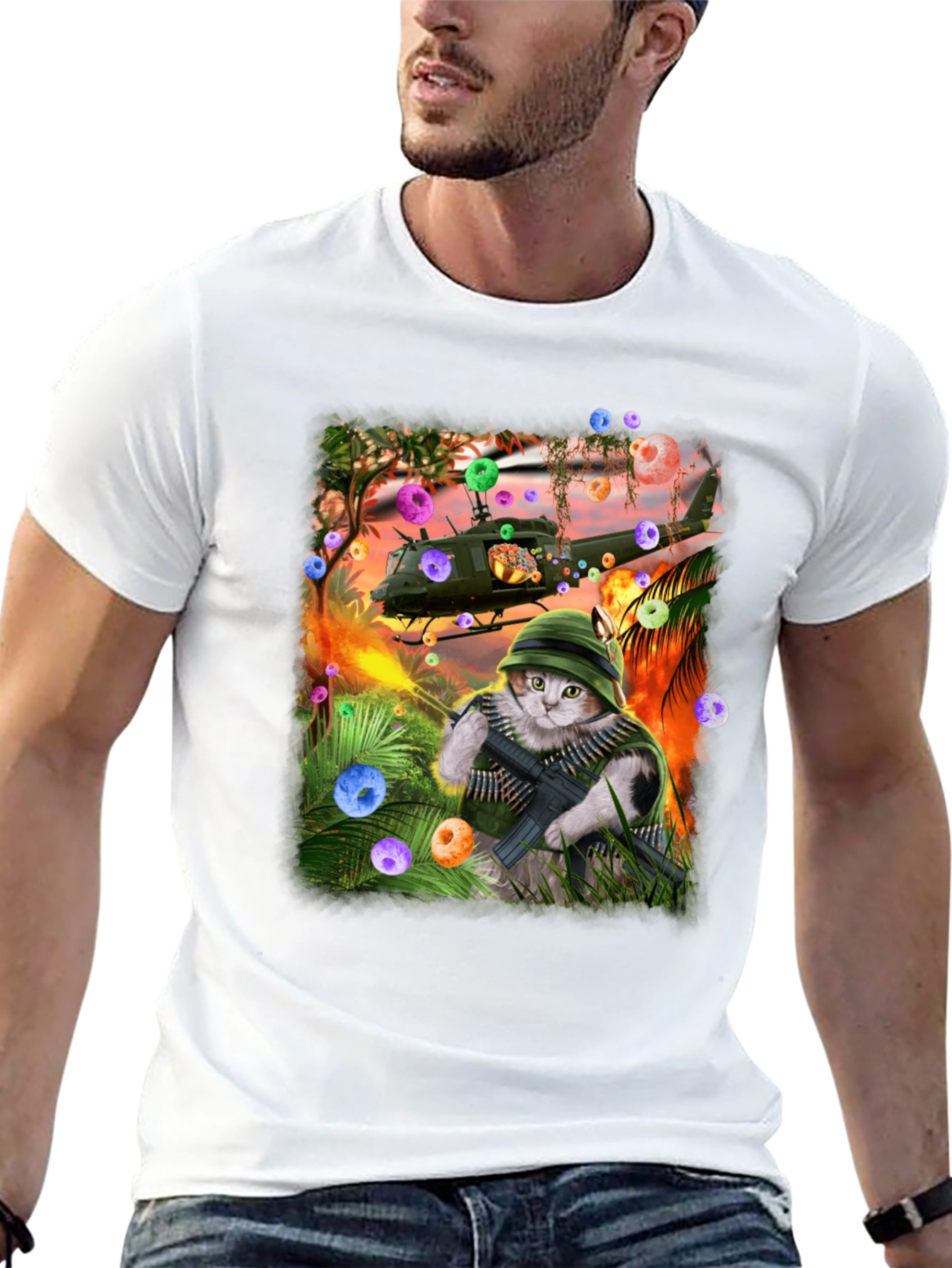 Black Funny Cat Warrior T-Shirt view 13