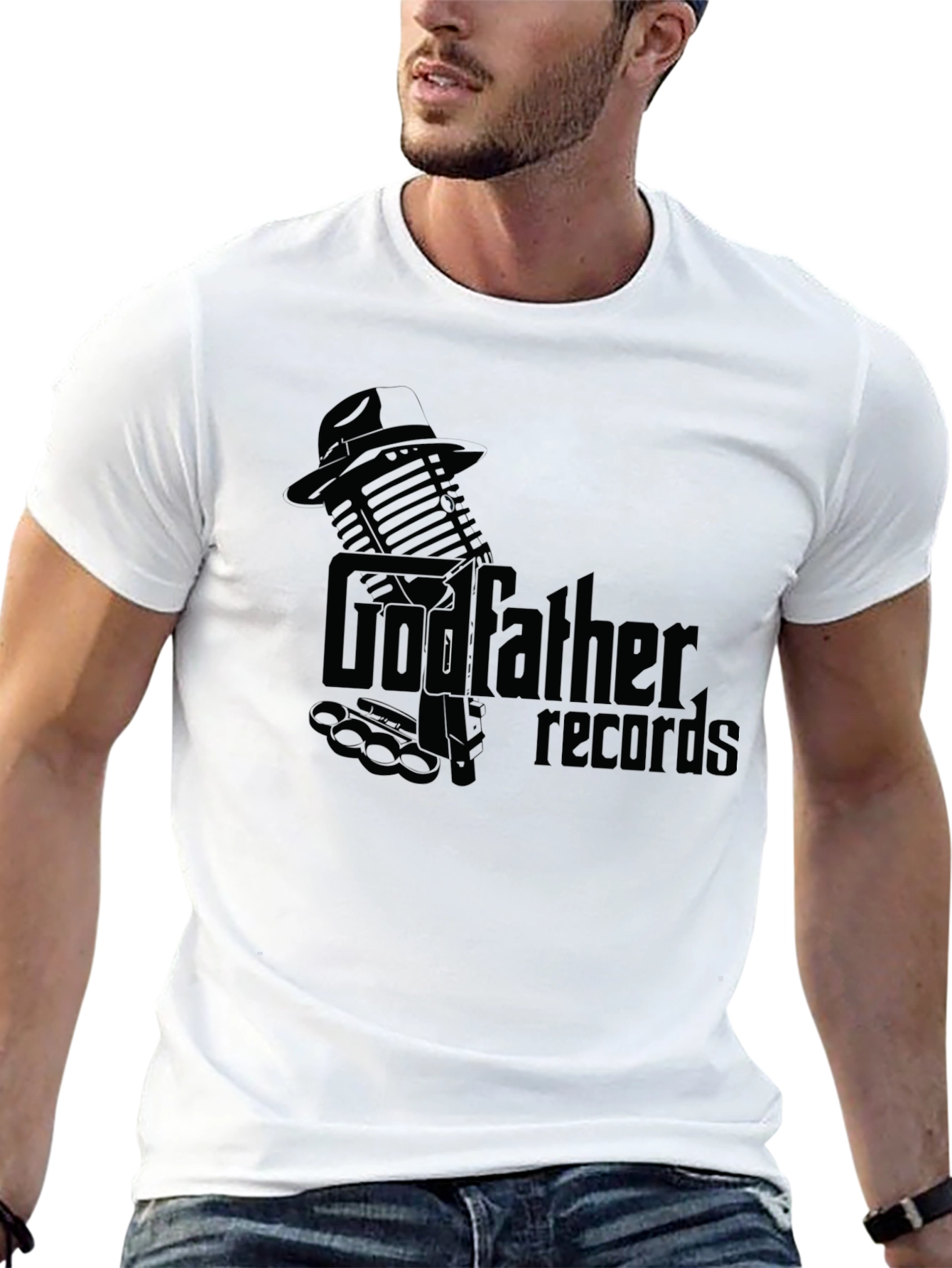 Black Godfather Records Graphic Tee - Vintage Microphone Design view 13