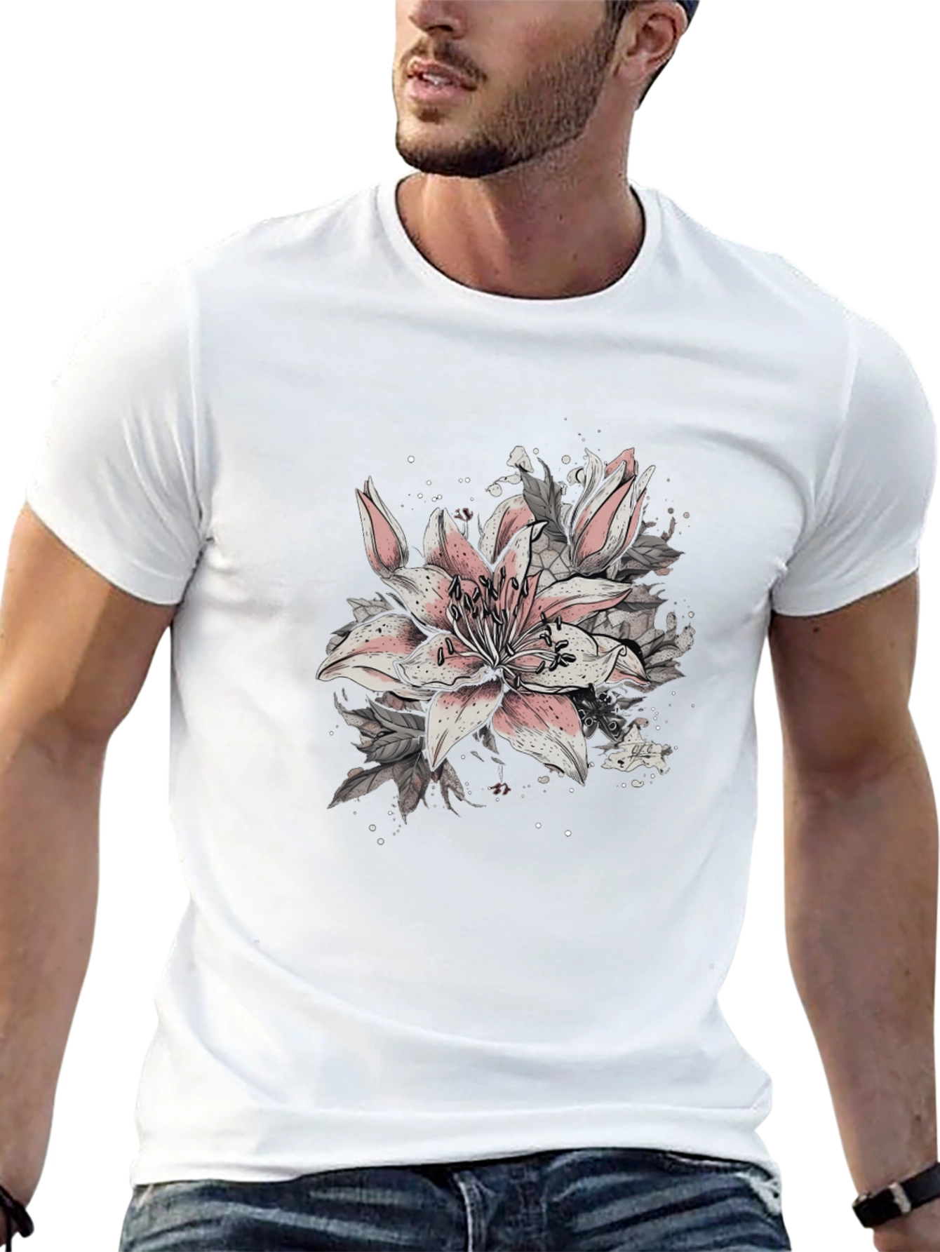Black Floral Lily Graphic Black T-Shirt view 13