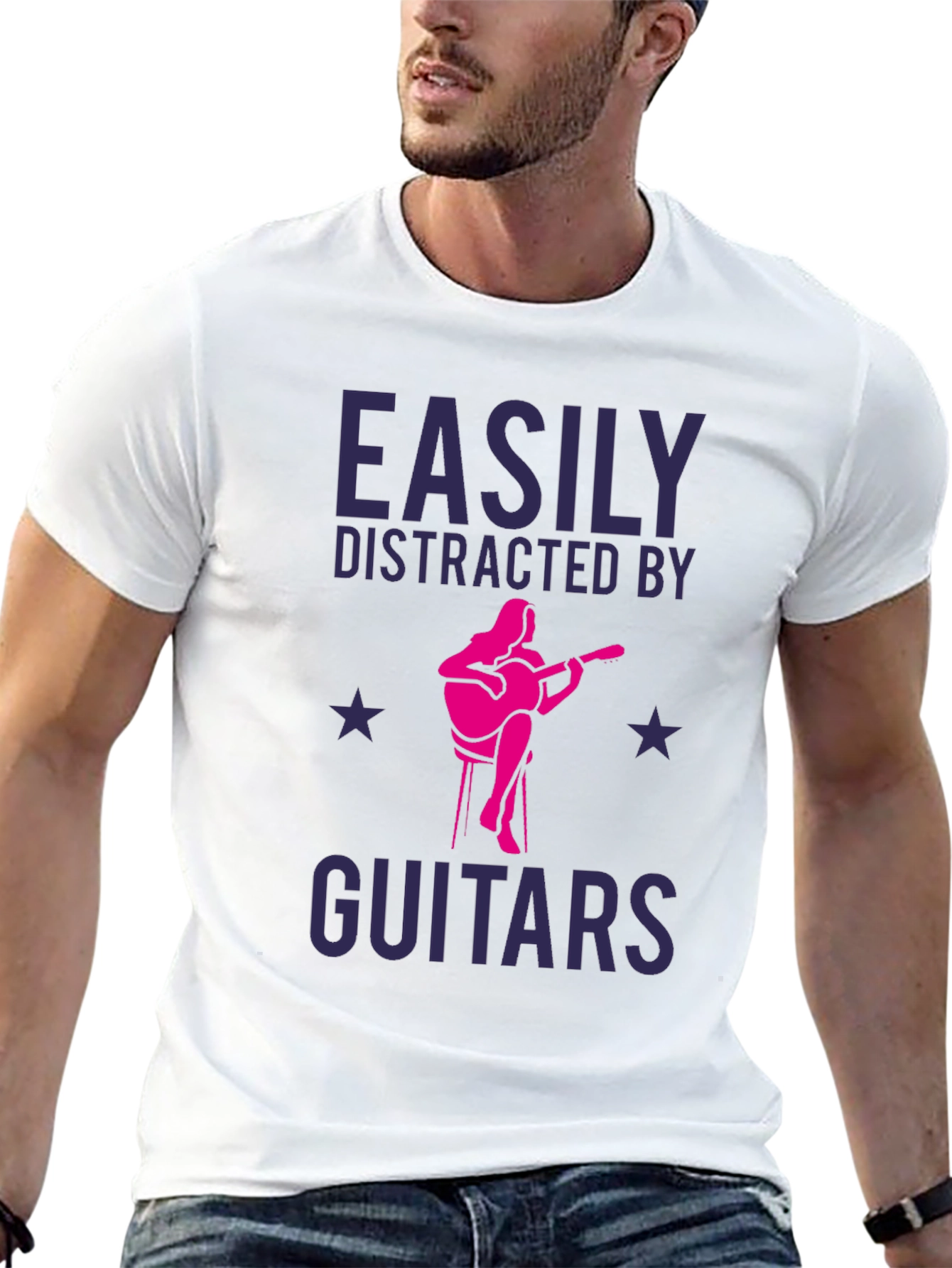 Black Easily Distracted By Guitars T-Shirt view 13