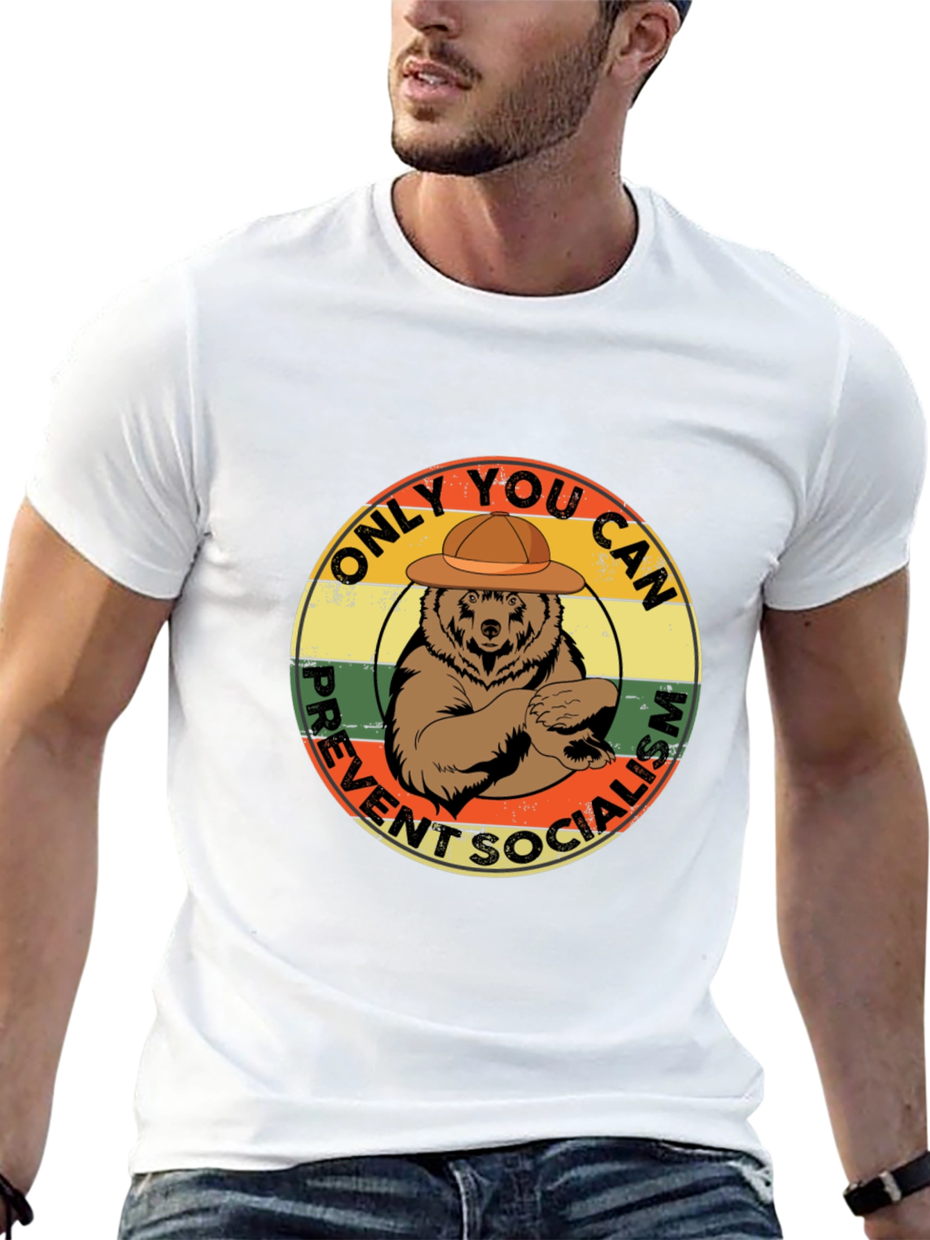 Black Smokey Bear Prevent Socialism T-Shirt view 13
