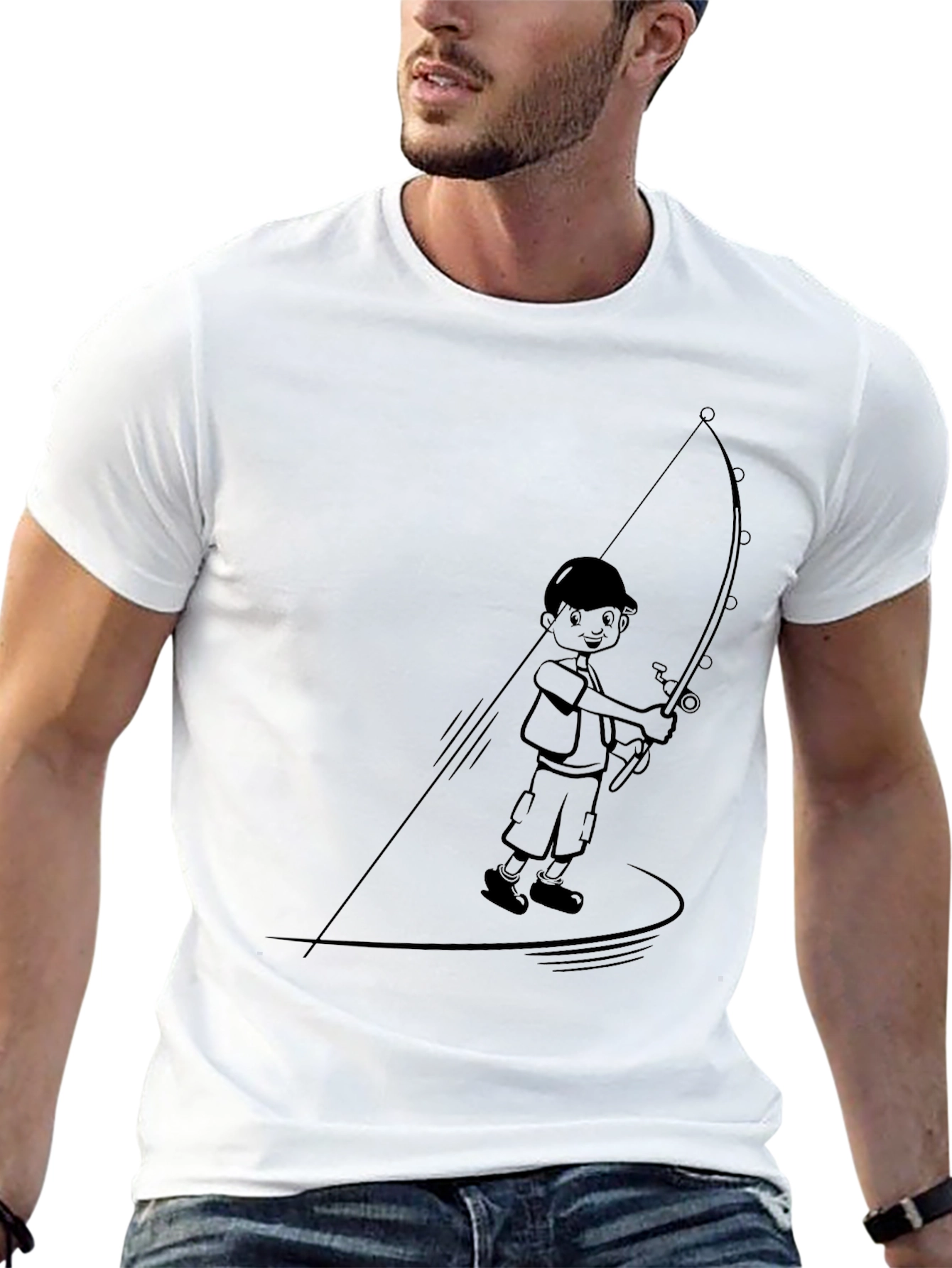 Black Boy Fishing Graphic Tee - Black Cotton Blend view 13