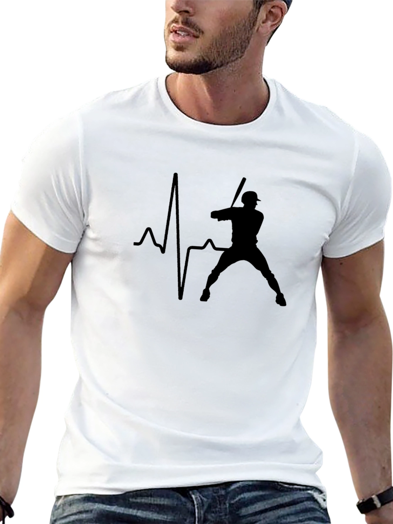 Black Baseball Heartbeat Graphic Tee - Black view 13