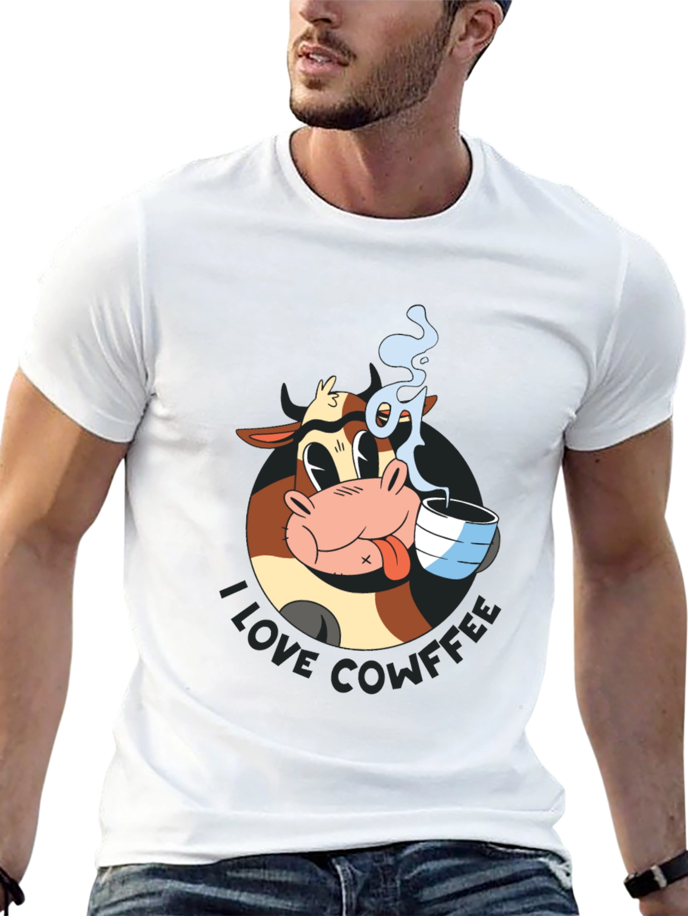 Black Cowffee T-Shirt - Cartoon Cow Coffee Lover Tee view 13