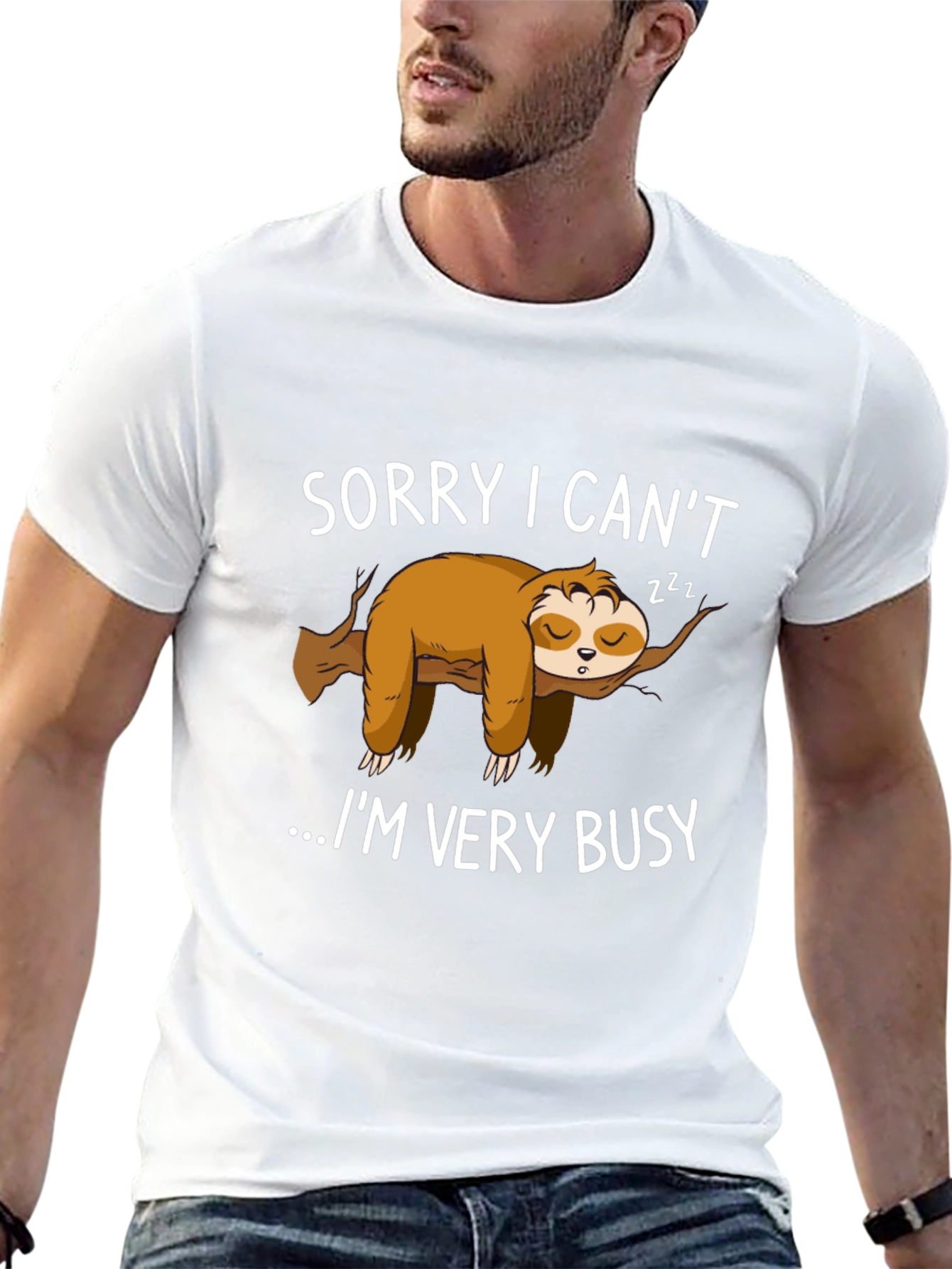Black Lazy Sloth Graphic T-Shirt - Sorry I Can't... view 13