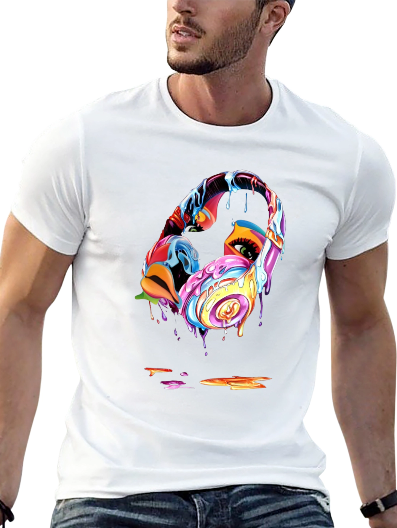 Black Abstract Headphones Graphic T-Shirt view 13