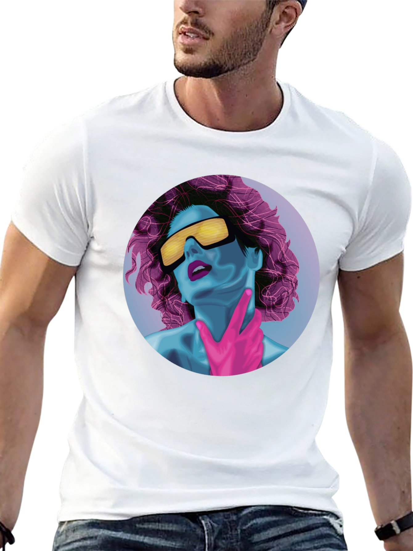 Black Retro Synthwave Graphic Tee - Black Cotton T-Shirt view 13