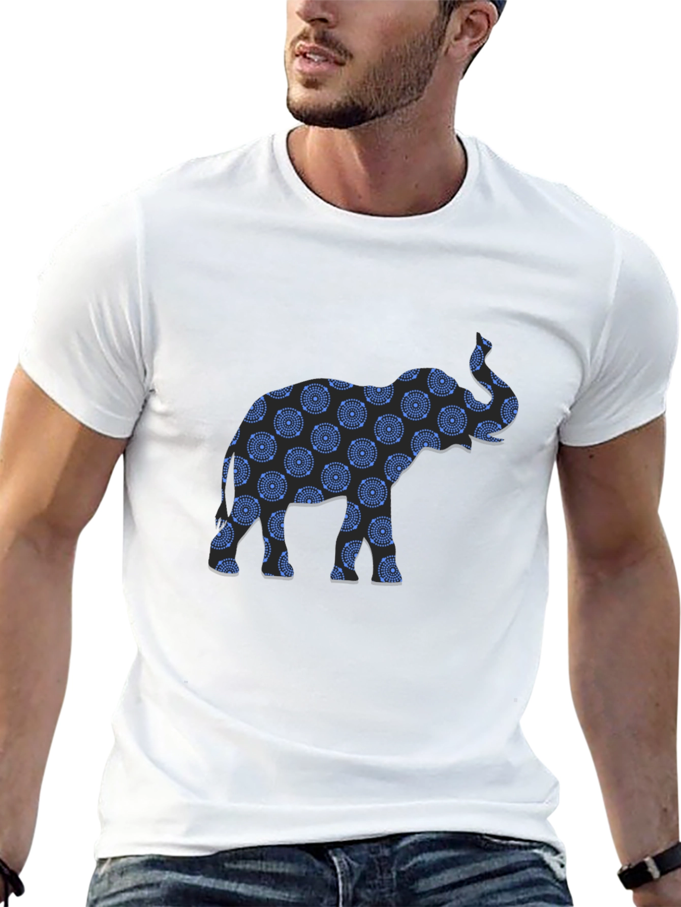 Black Elephant Print Black T-Shirt view 13