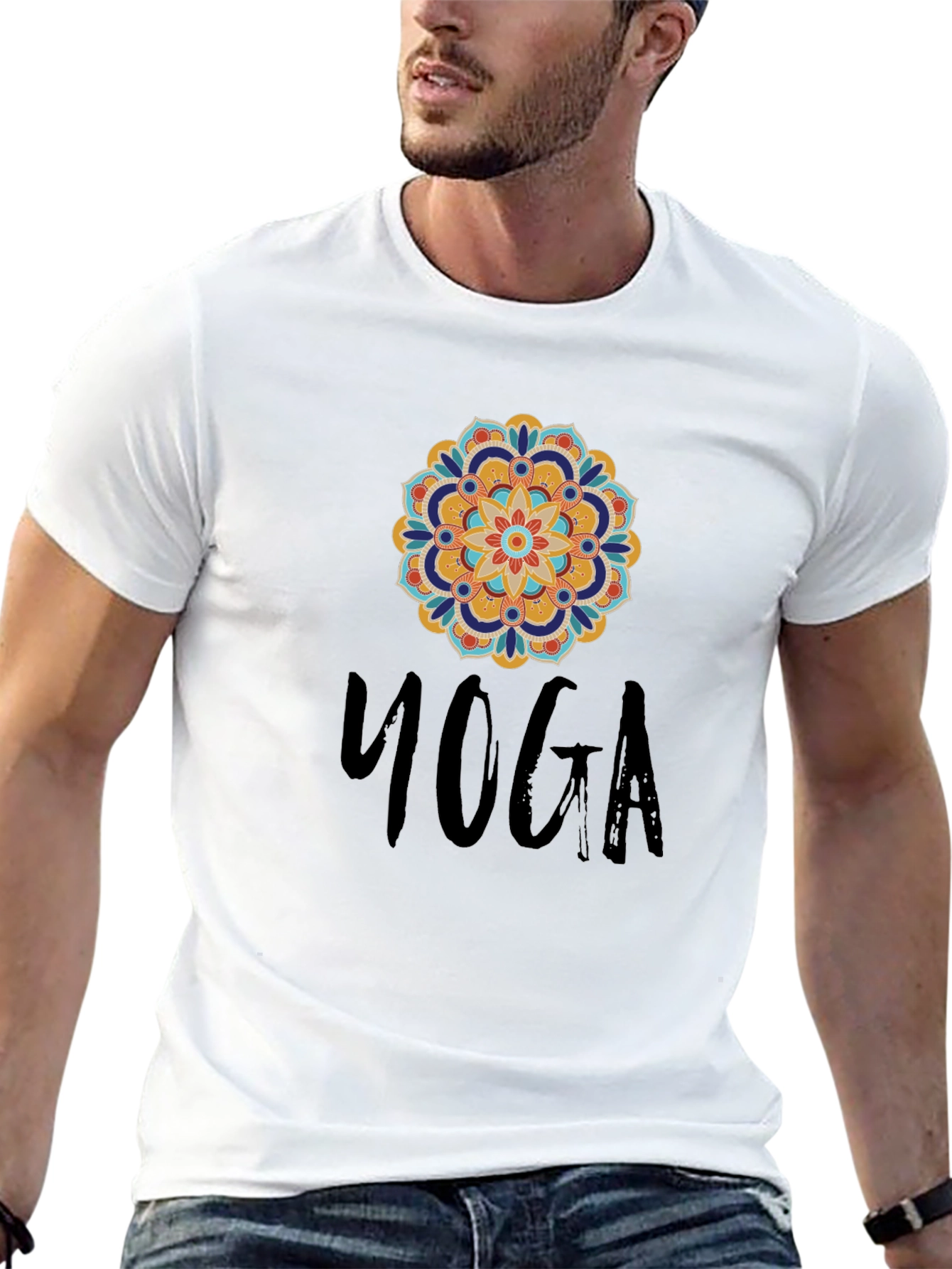 Black Yoga Mandala Graphic Black T-Shirt view 13