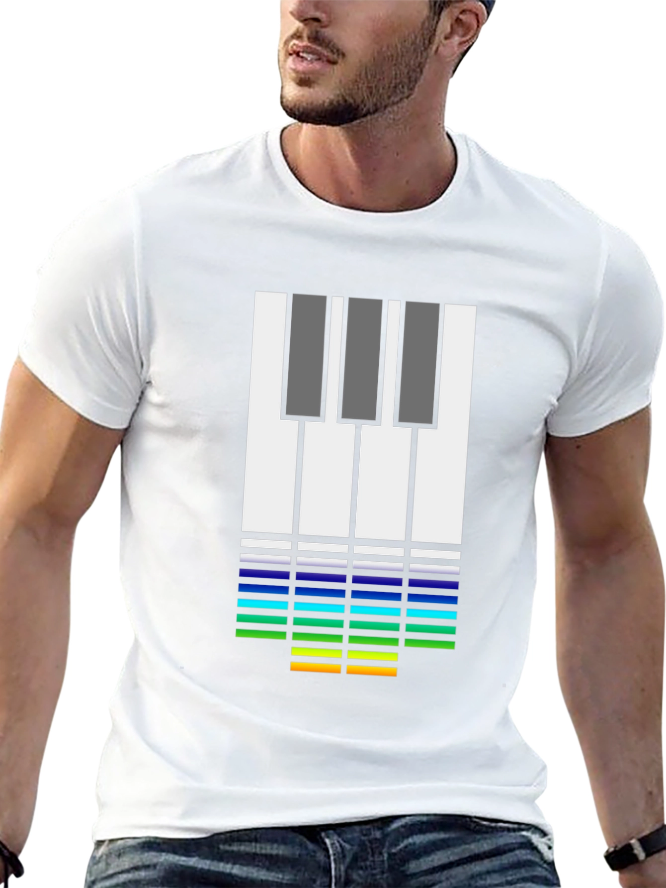 Music Lover's Tee: Piano Keys & Equalizer Black T-Shirt - 13