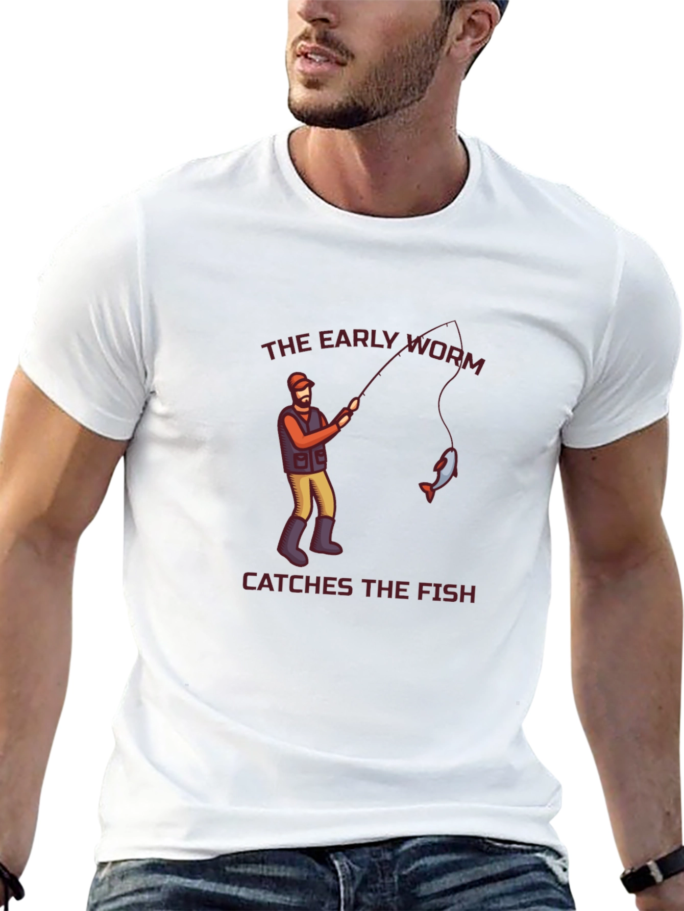 Black The Early Worm Catches the Fish Graphic Tee view 13