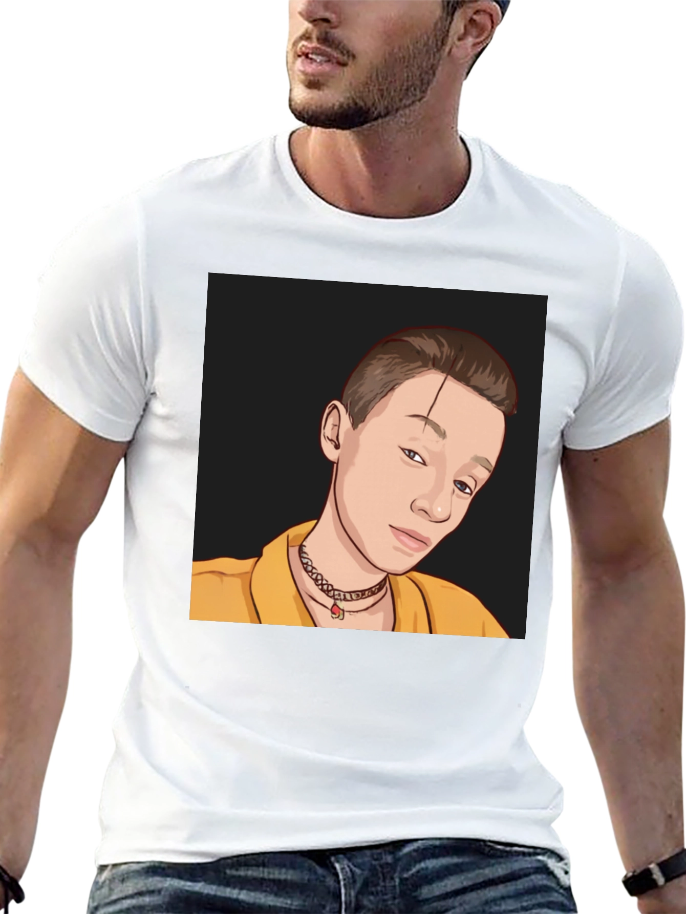 Black Graphic Tee: Cartoon Portrait T-Shirt view 13