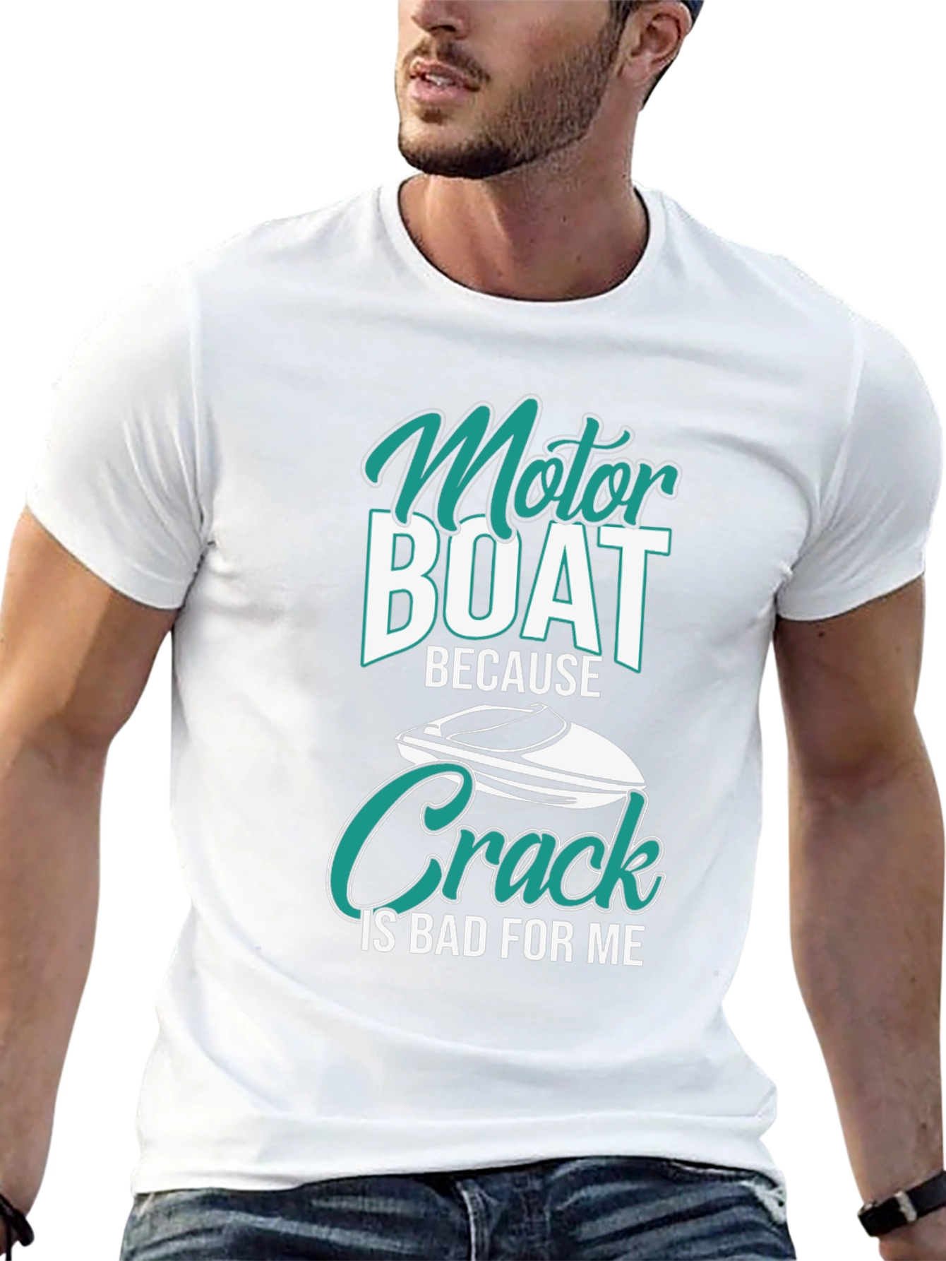 Black Motor Boat Because Crack Is Bad T-Shirt view 13