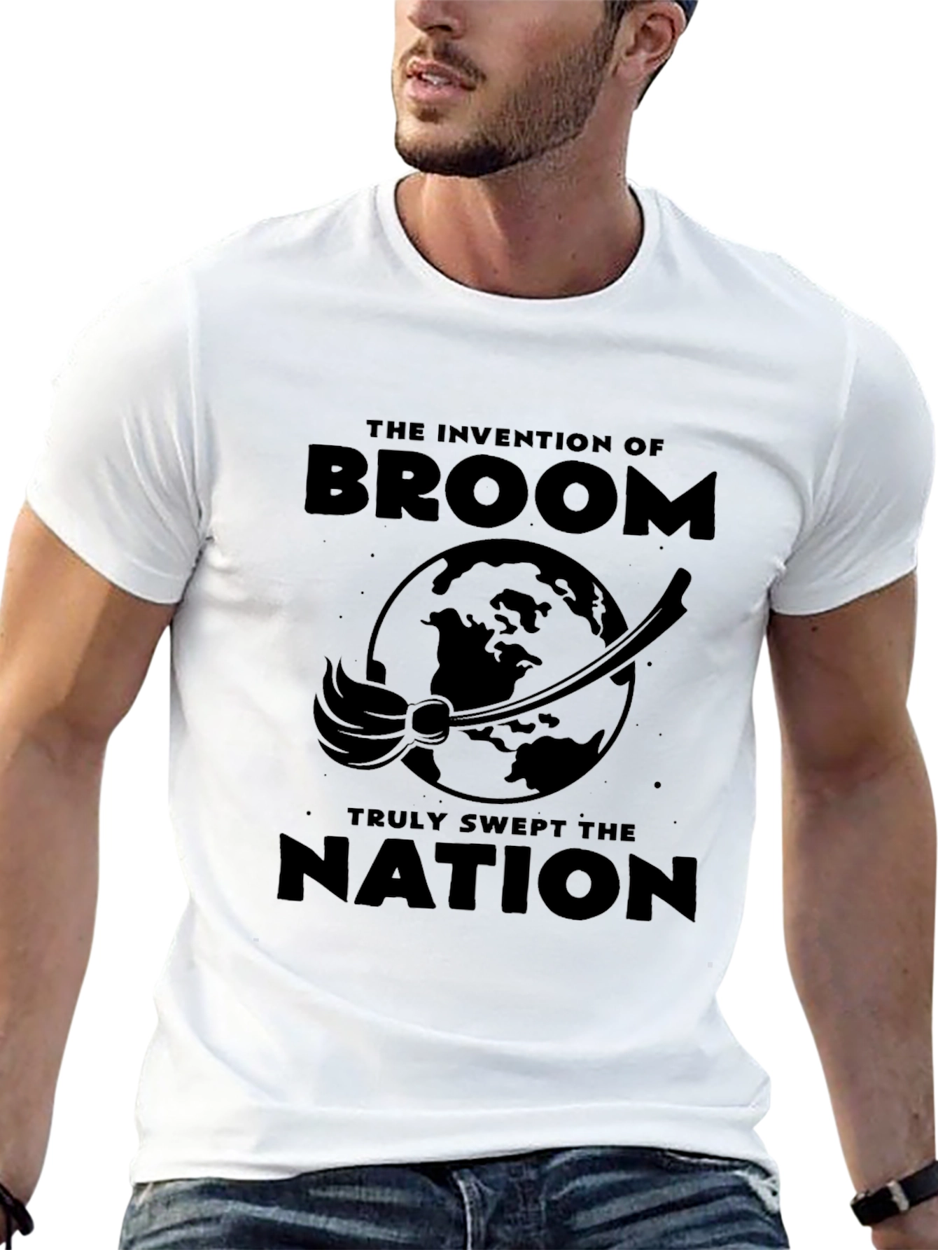 Black Invention of Broom Funny T-Shirt view 13