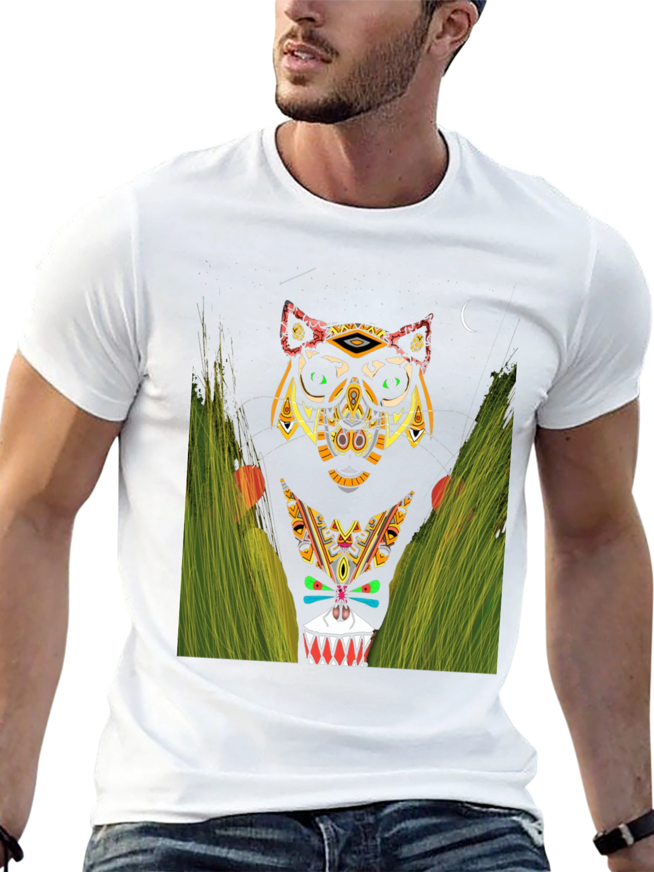 Black Tribal Totem Animal Graphic Tee view 13